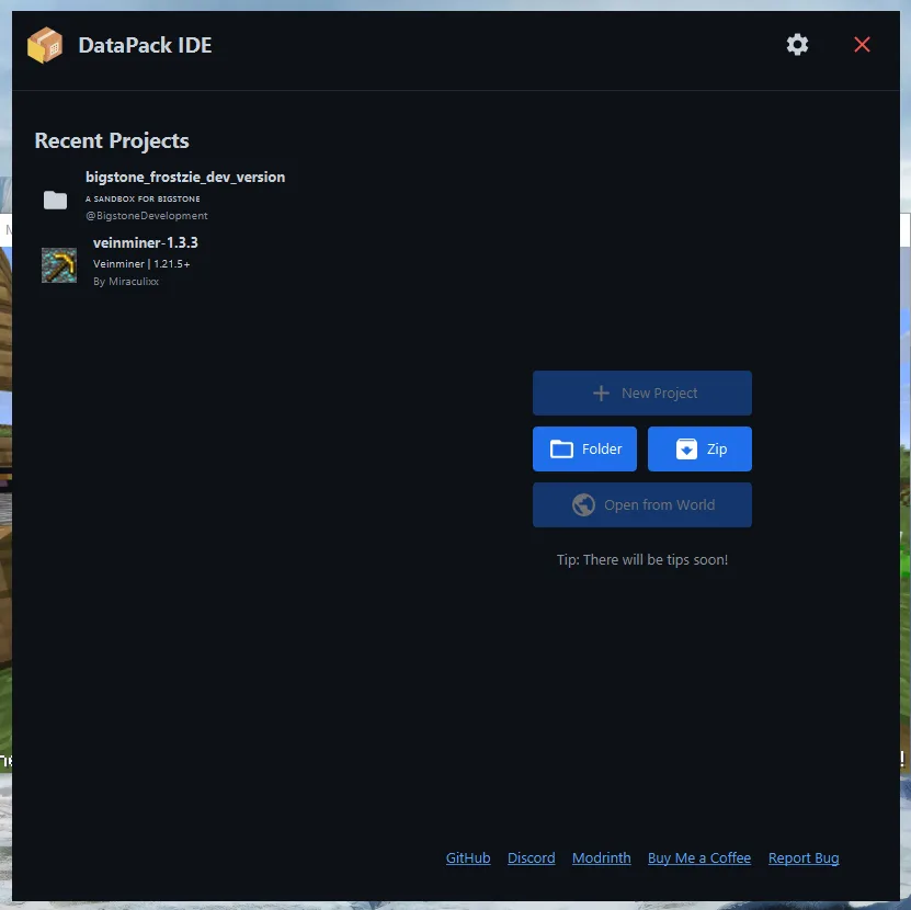 Меню управления проектами в моде Nodex