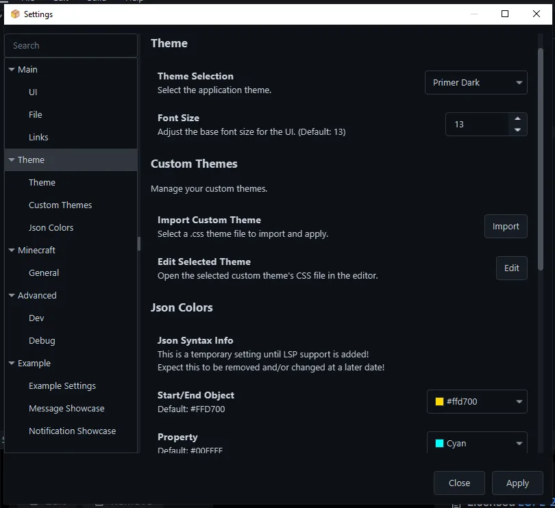 Меню настроек мода Nodex