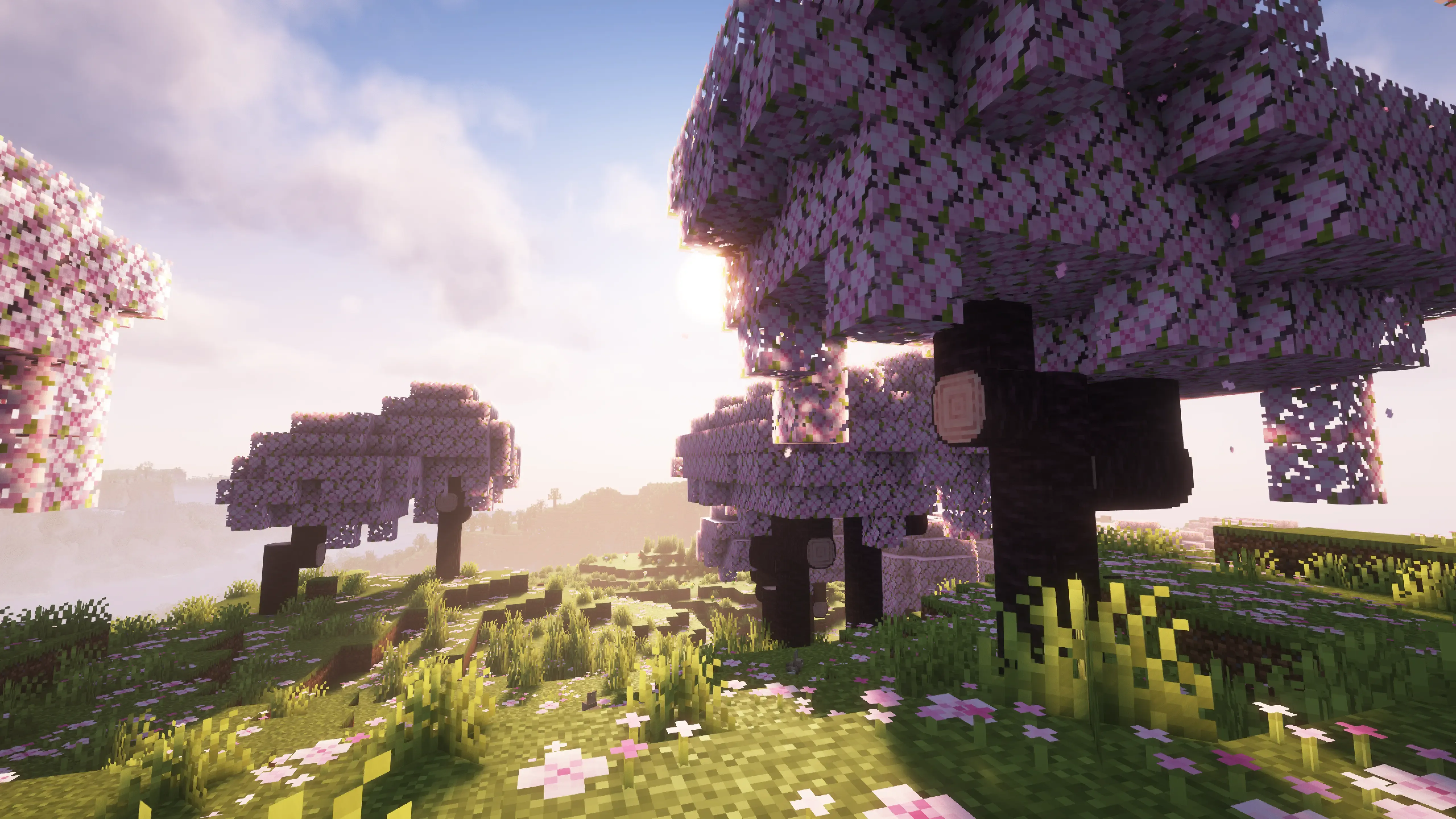 Круглые вишневые деревья в Minecraft.