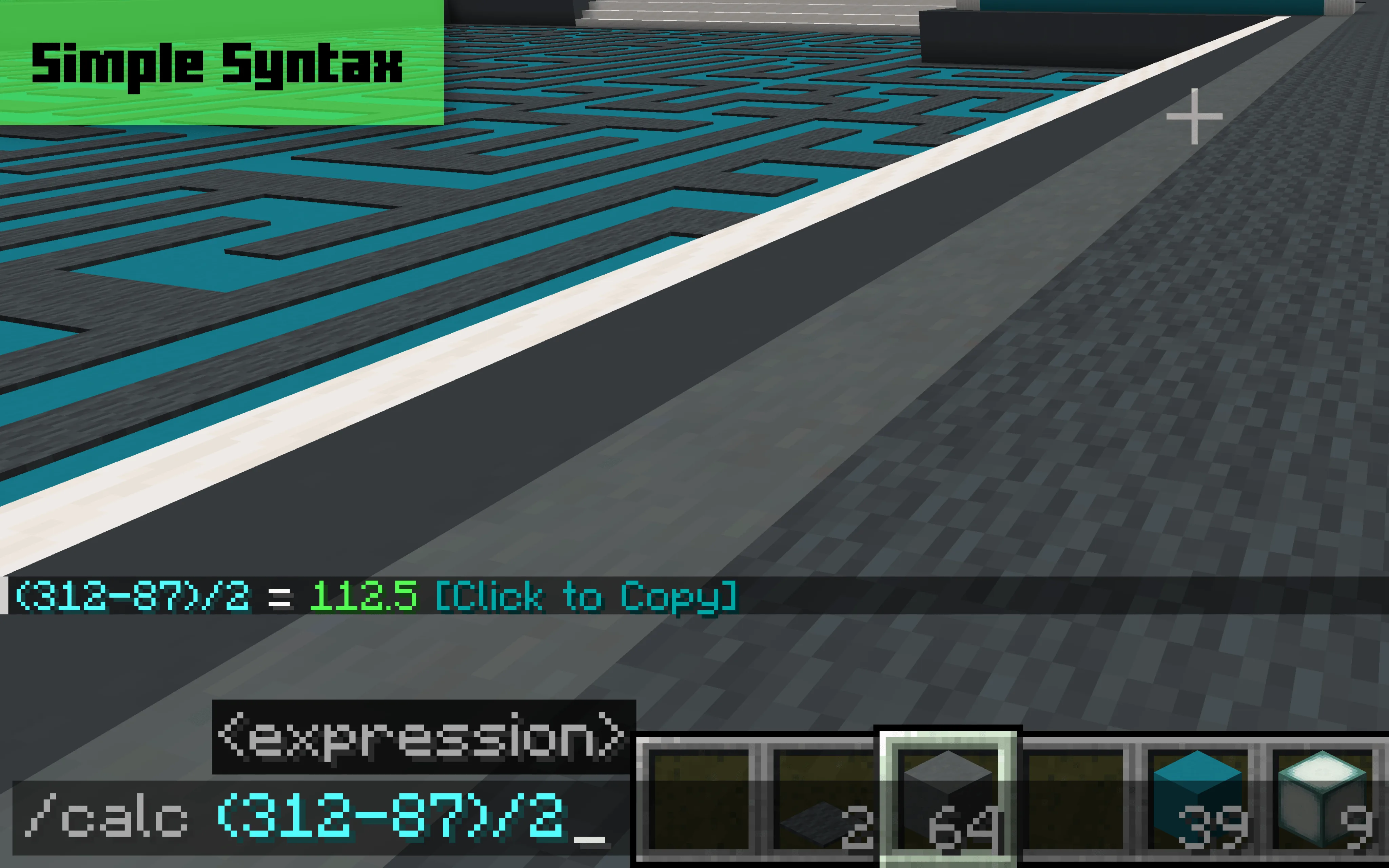Интерфейс мода CalcMod с примером простого синтаксиса для быстрых вычислений.