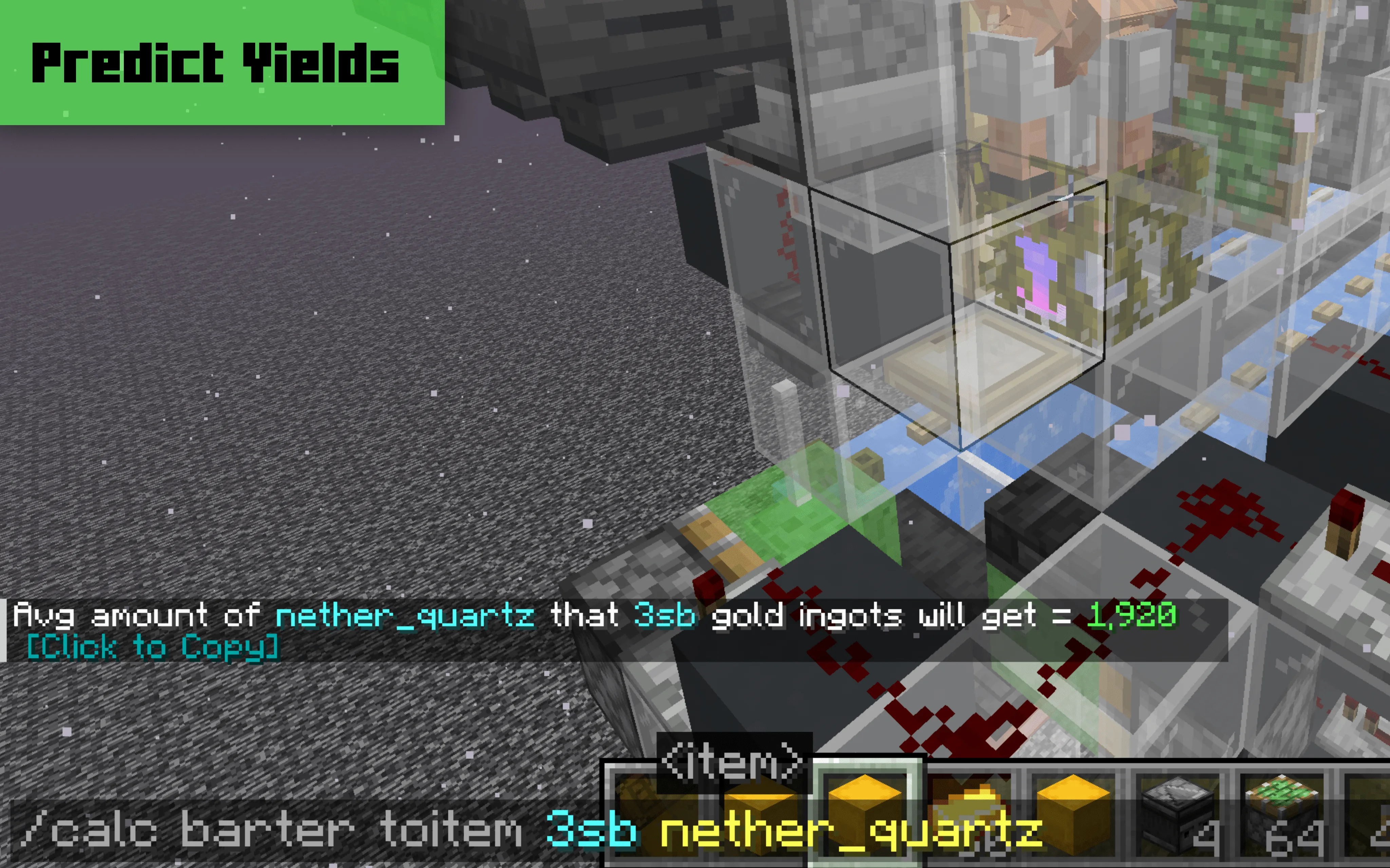 Интерфейс мода CalcMod для автоматического расчета необходимого количества золота при обмене с пиглинами.