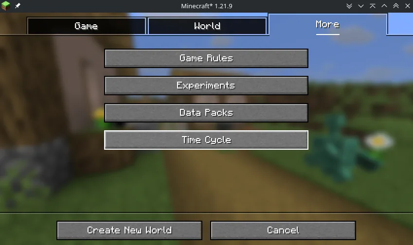 Кнопка настройки цикла времени при создании мира
