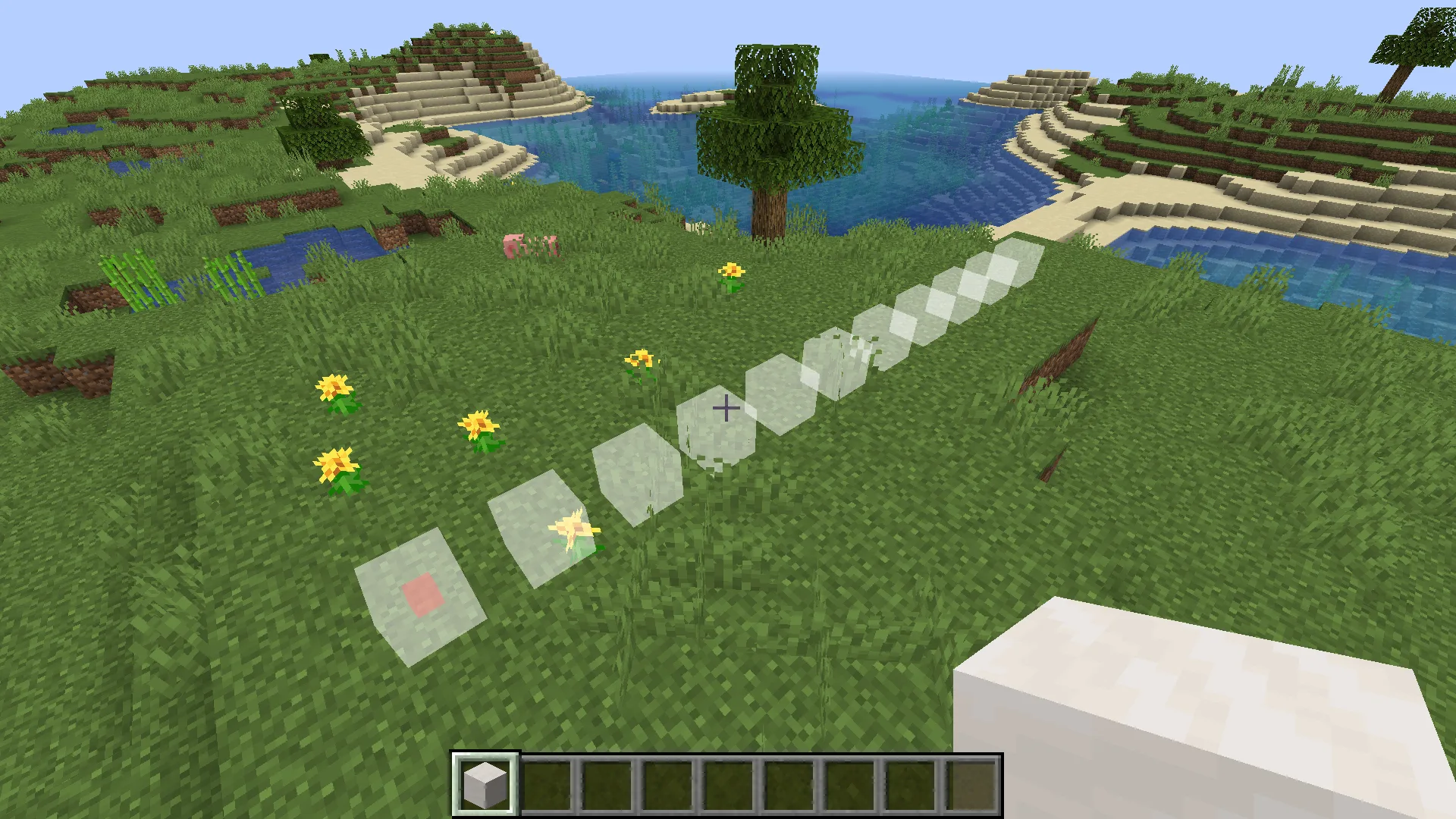 Прямая линия между двумя точками в Minecraft.