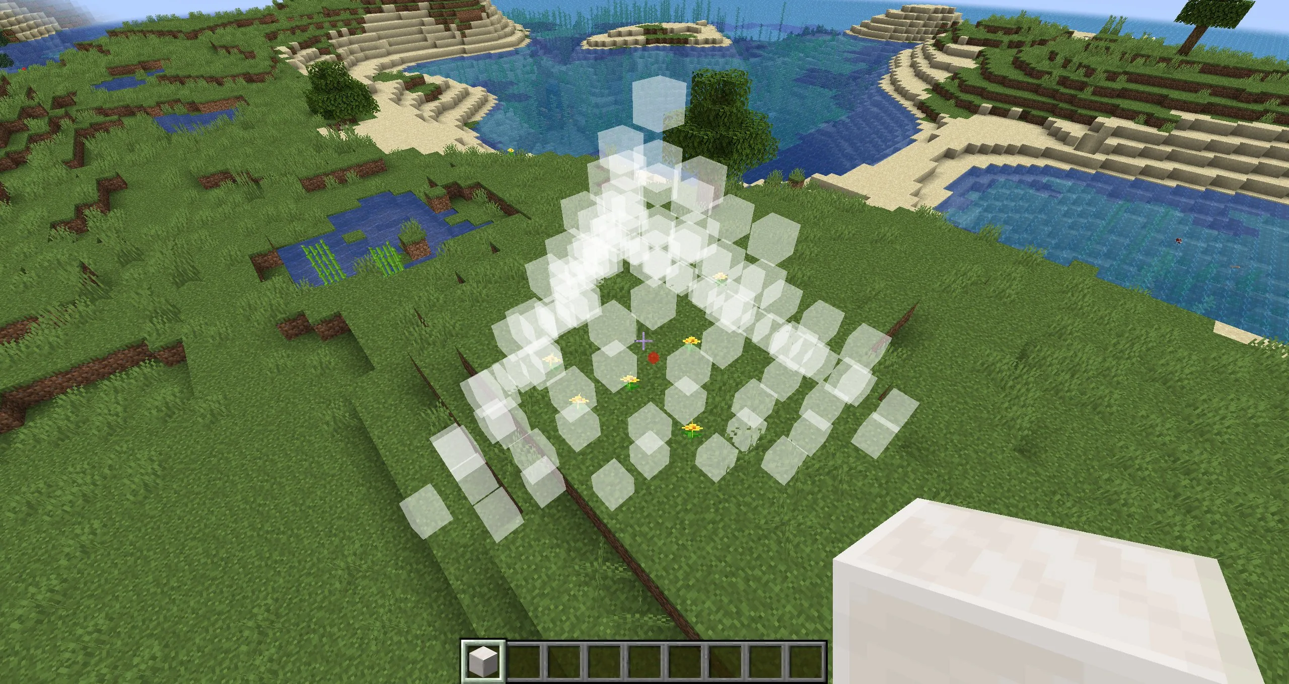 Полигональная пирамида с заданным радиусом, высотой и углом поворота в Minecraft.