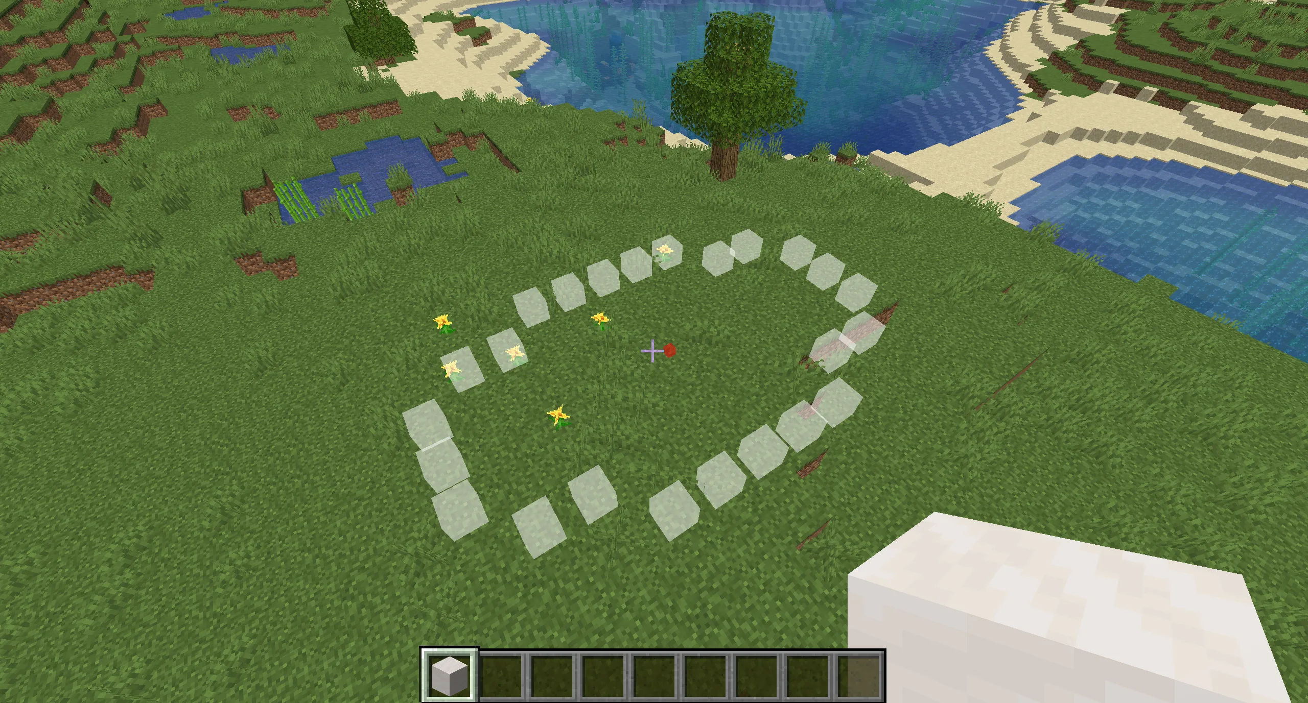 Геометрическая фигура эллипса, построенная из блоков Minecraft.