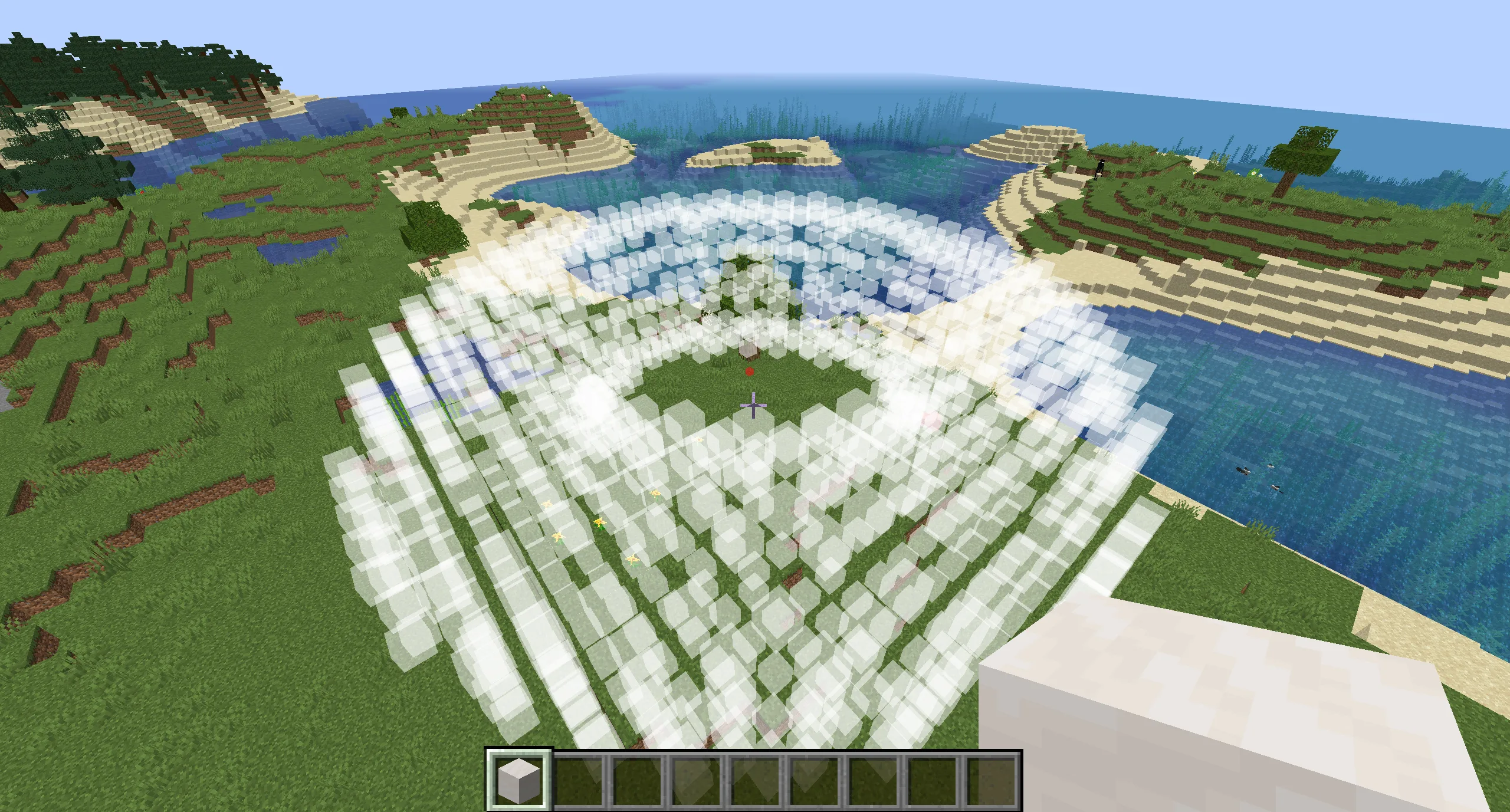 Геометрическая фигура тор, построенная из блоков в Minecraft.