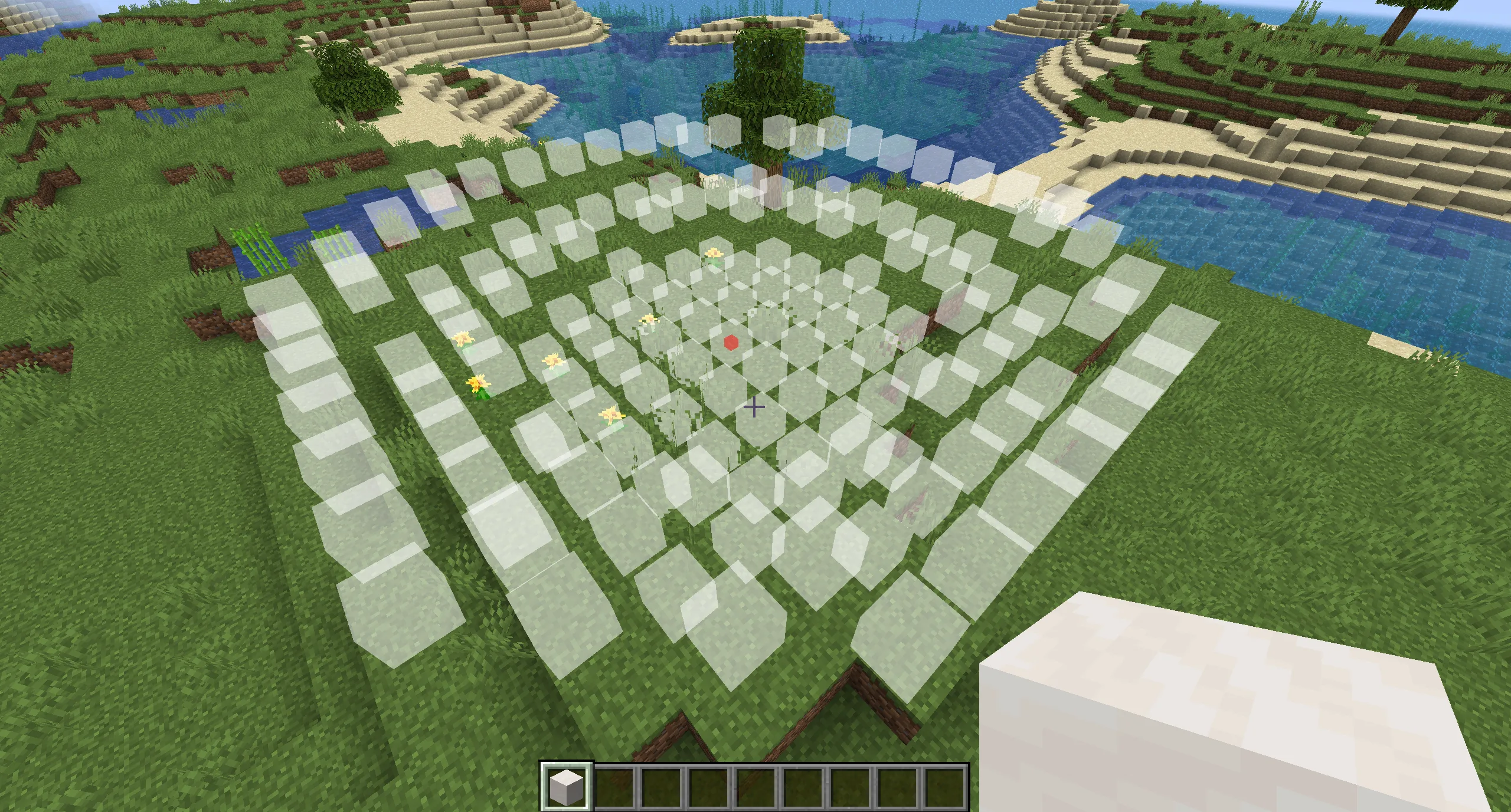 Параболоид, построенный из блоков Minecraft по заданным параметрам ширины и высоты.