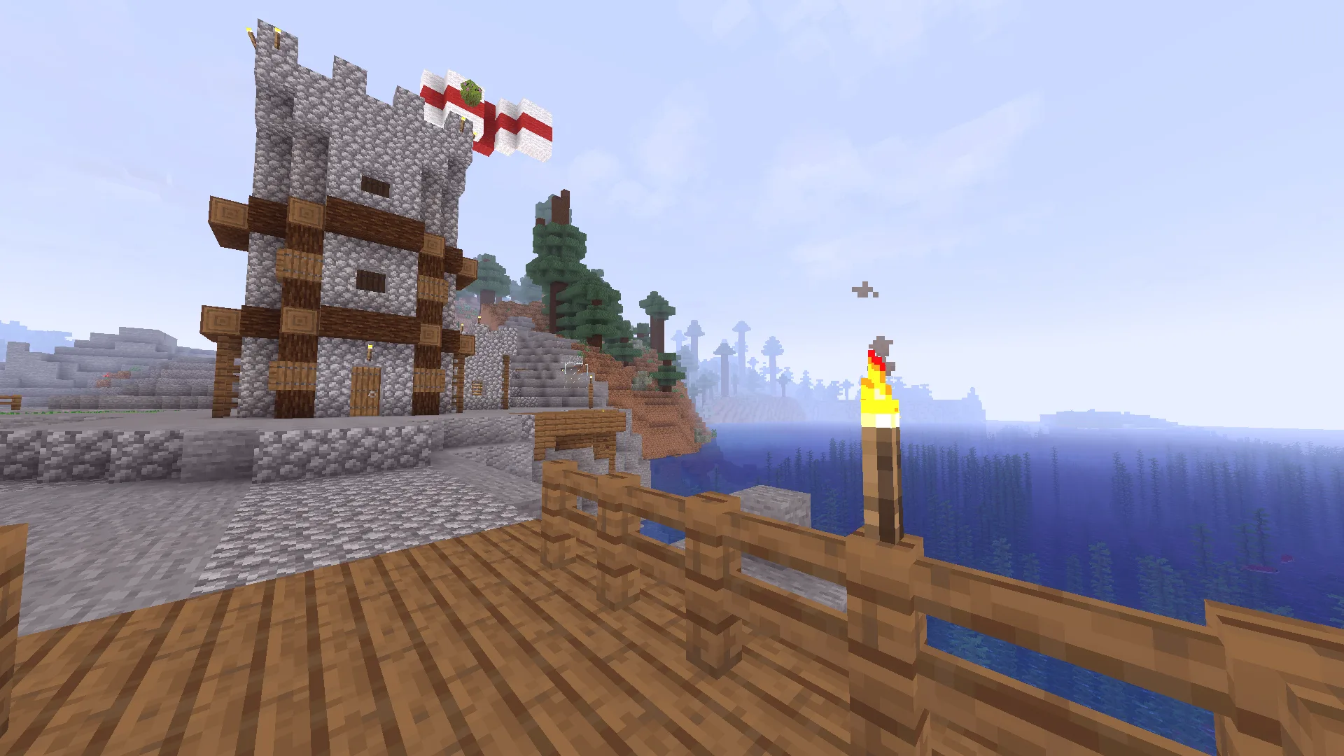 Улучшенное освещение ванильного мира Minecraft на улице.