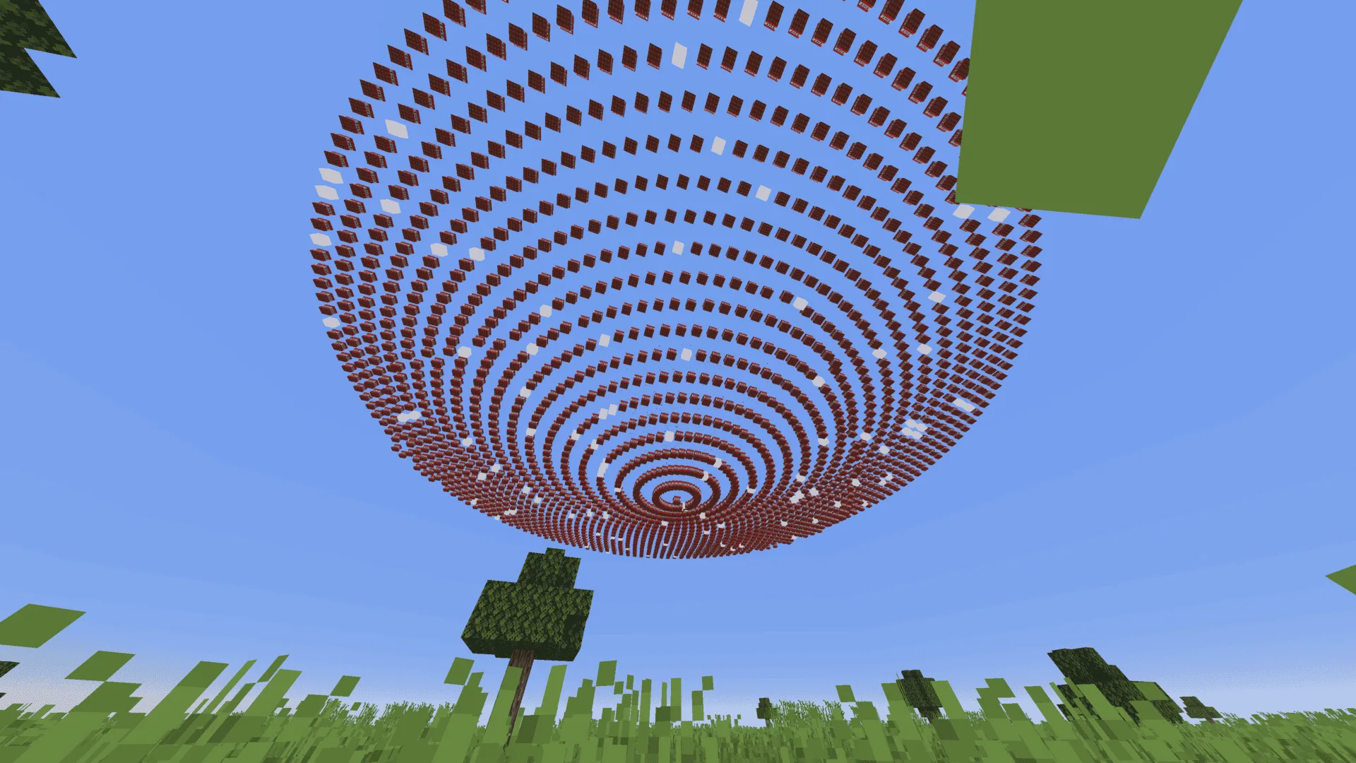 Орбитальная пушка в Minecraft, демонстрирующая мощный взрыв.