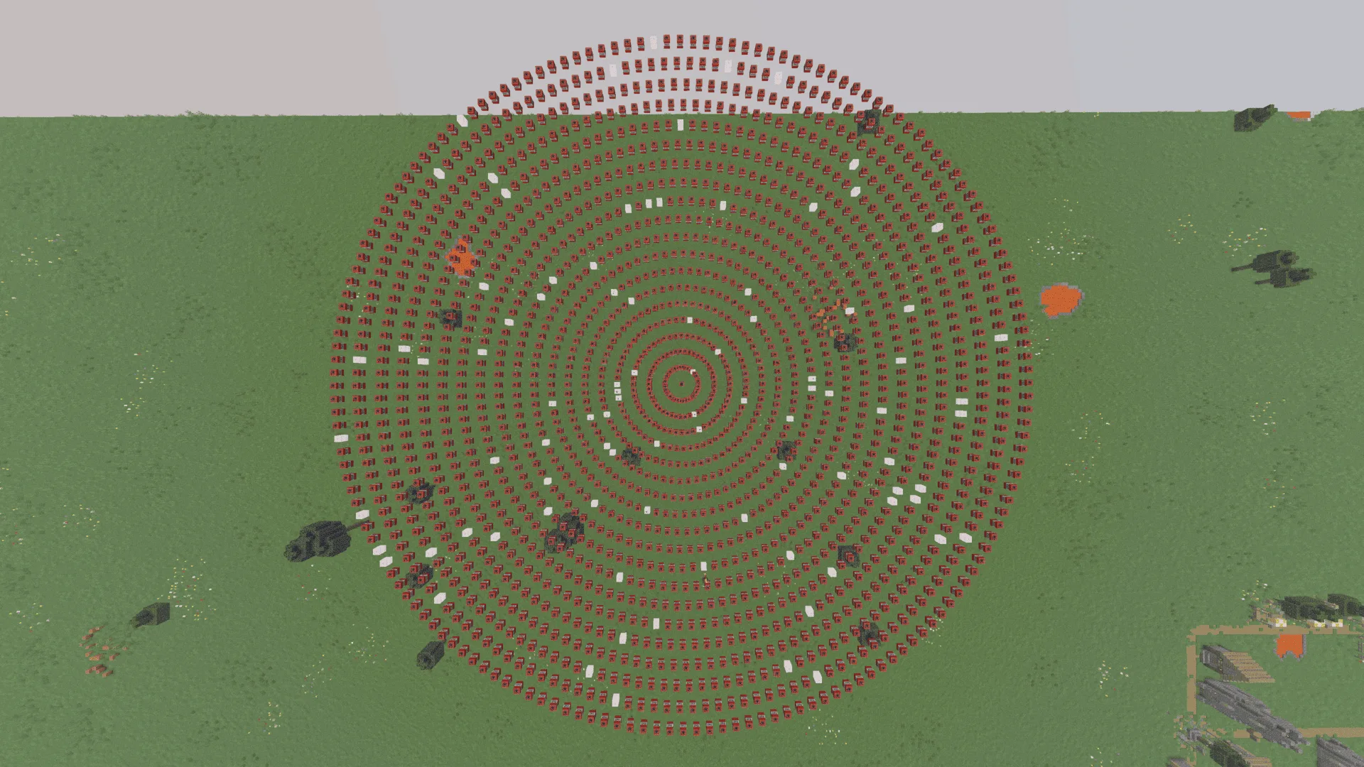 Орбитальная пушка в Minecraft, демонстрирующая мощный взрыв.