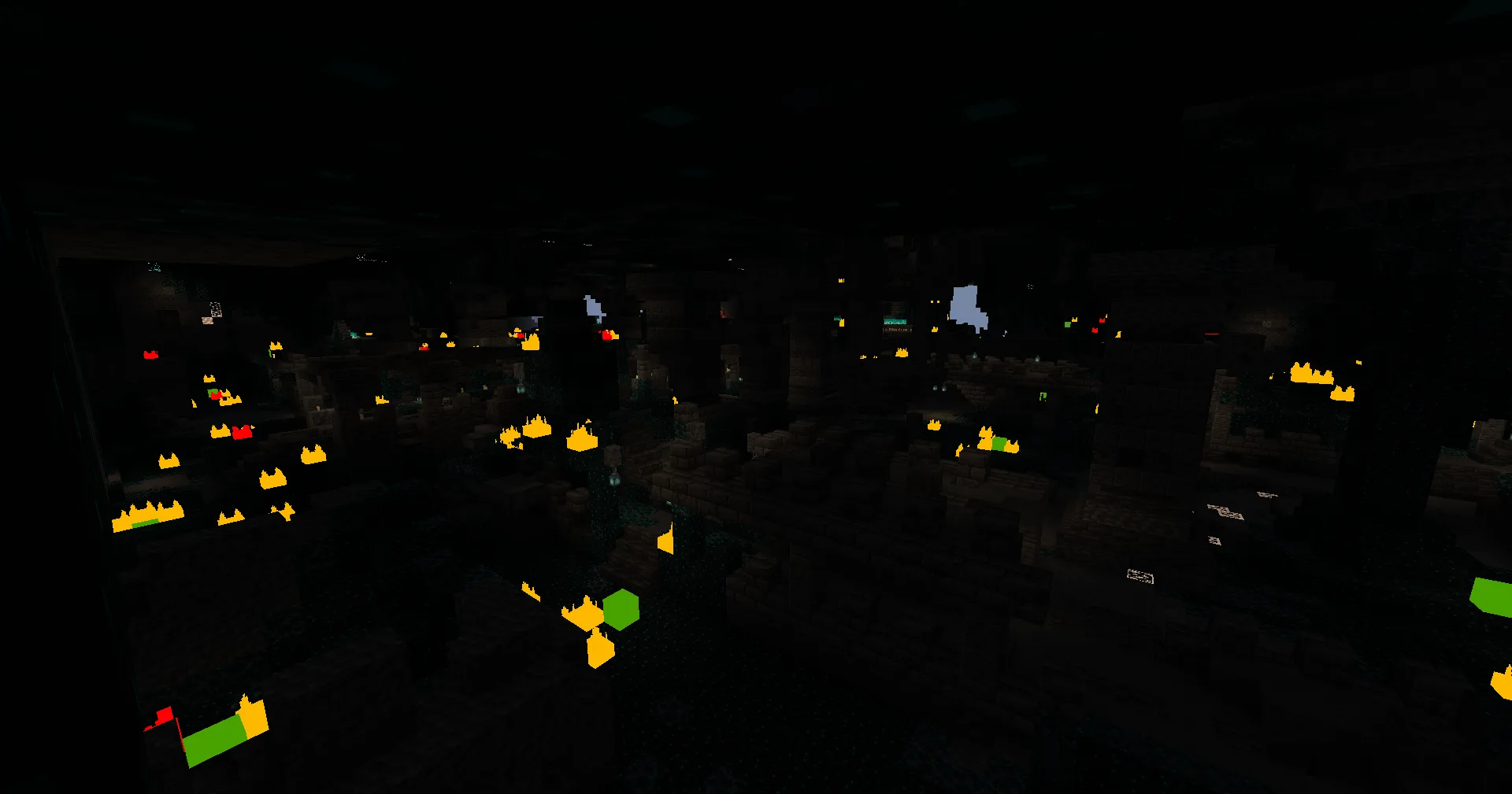 Скриншот с демонстрацией механики видимости скалк-блоков в Minecraft.