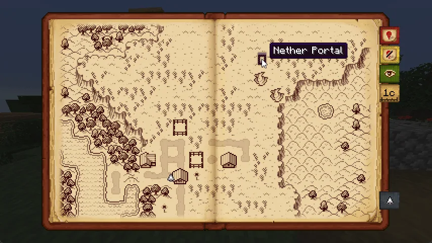 Интерфейс мода Antique Atlas 4 с функцией масштабирования карты и линейкой.