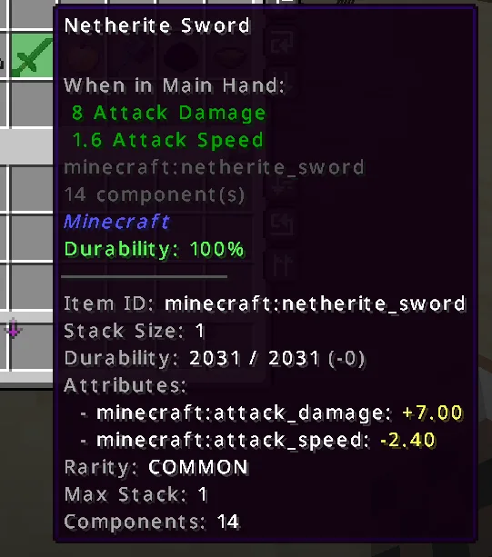 Демонстрация работы мода AdvancedToolTip в игре