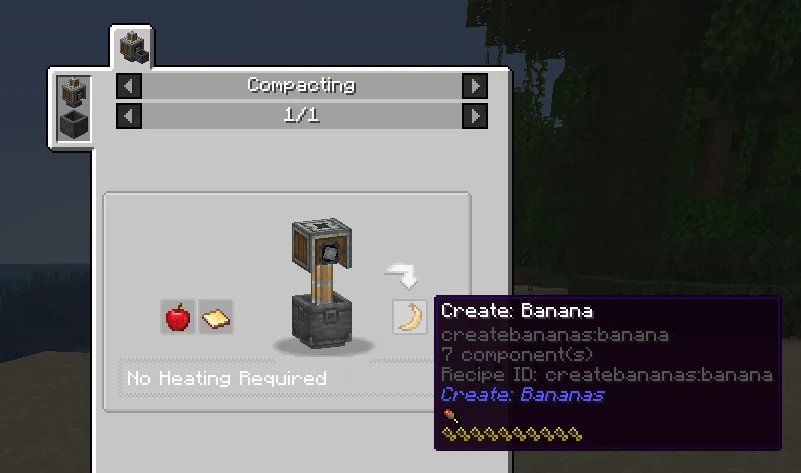 Скриншот из мода Create: Bananas, демонстрирующий способ получения бананов.