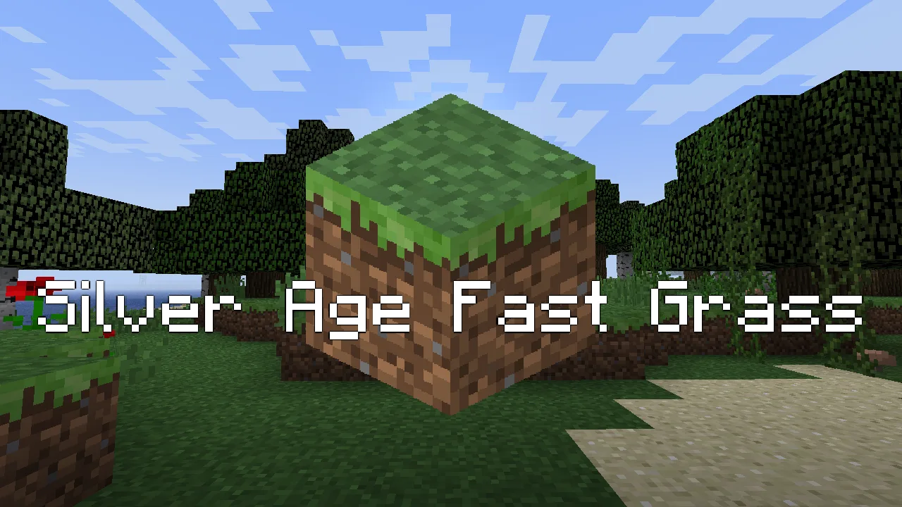 Игровой мир Minecraft с активным ресурспаком Silver Age Fast Grass.