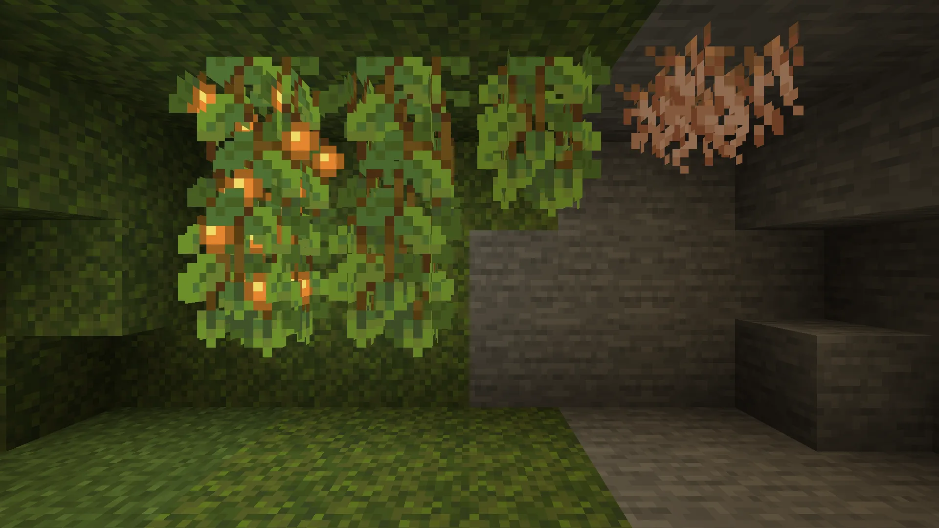 Пышные пещерные лианы и свисающие корни из мода Bushy Vegetation.