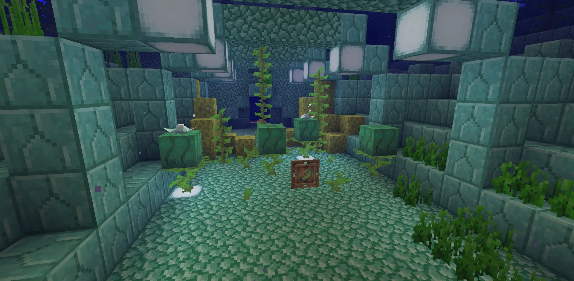 Скриншот из мода Bountiful Fares с тыквами-губками и призмариновыми цветами.