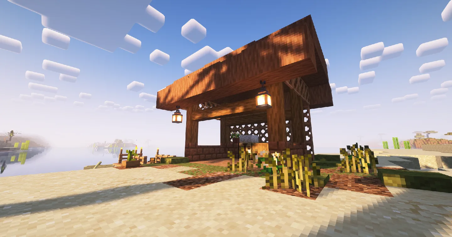 Небольшая хижина на пляже с использованием шейдеров Complementary Reimagined.