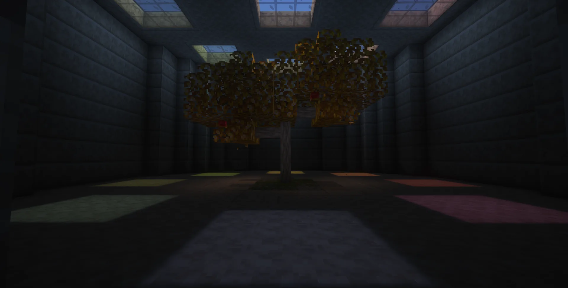 Комната с деревом из золотых яблок, построенная из шерсти, с шейдерами Complementary Reimagined.