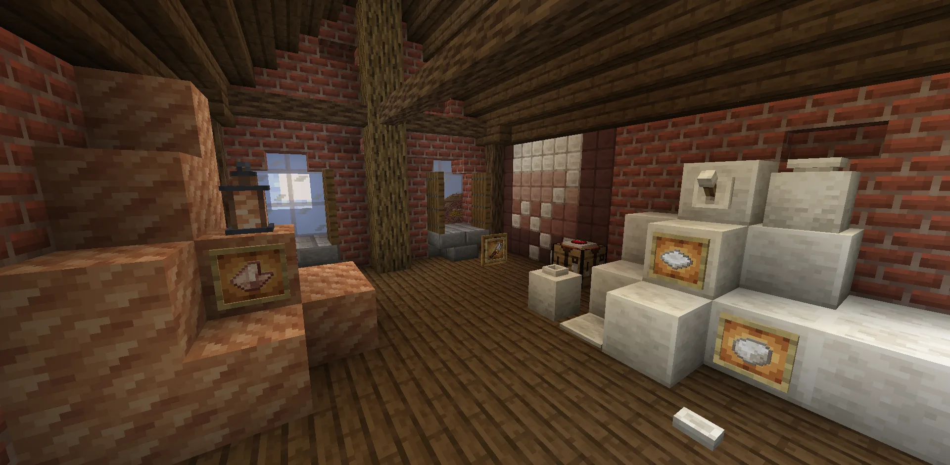 Предметы из мода Bountiful Fares: полевошпатовые фонари, керамические плиты, кнопки, рычаги, посуда, плитка и сосуды для ферментации.