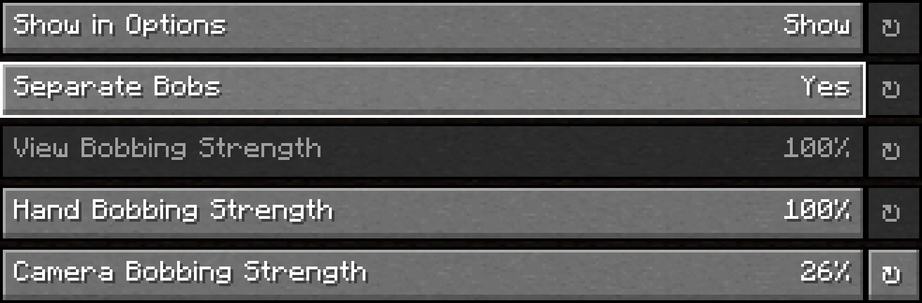 Меню настроек View Bobbing в Minecraft.