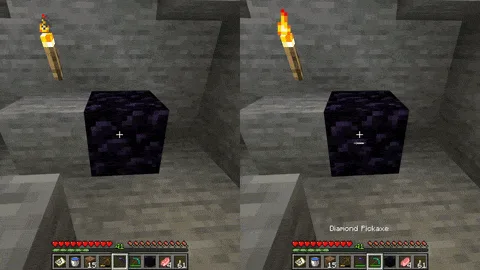 Сравнение скорости добычи обсидиана в моде Everything Pickaxe