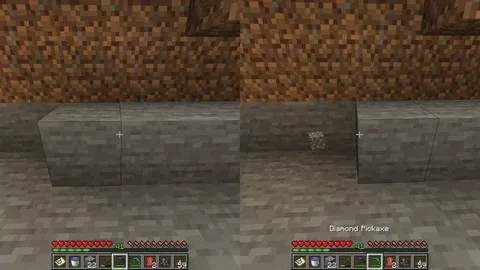 Сравнение скорости добычи камня в моде Everything Pickaxe