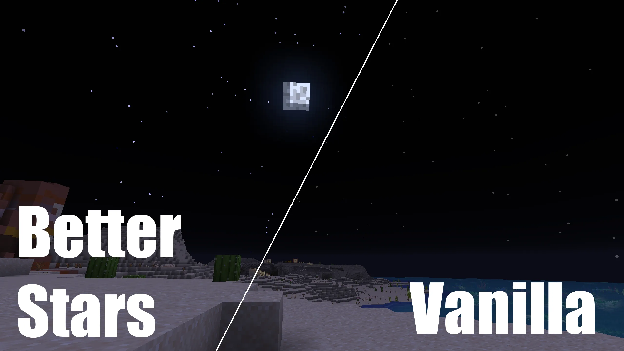 Сравнение звезд Better Stars со стандартными звездами Minecraft.