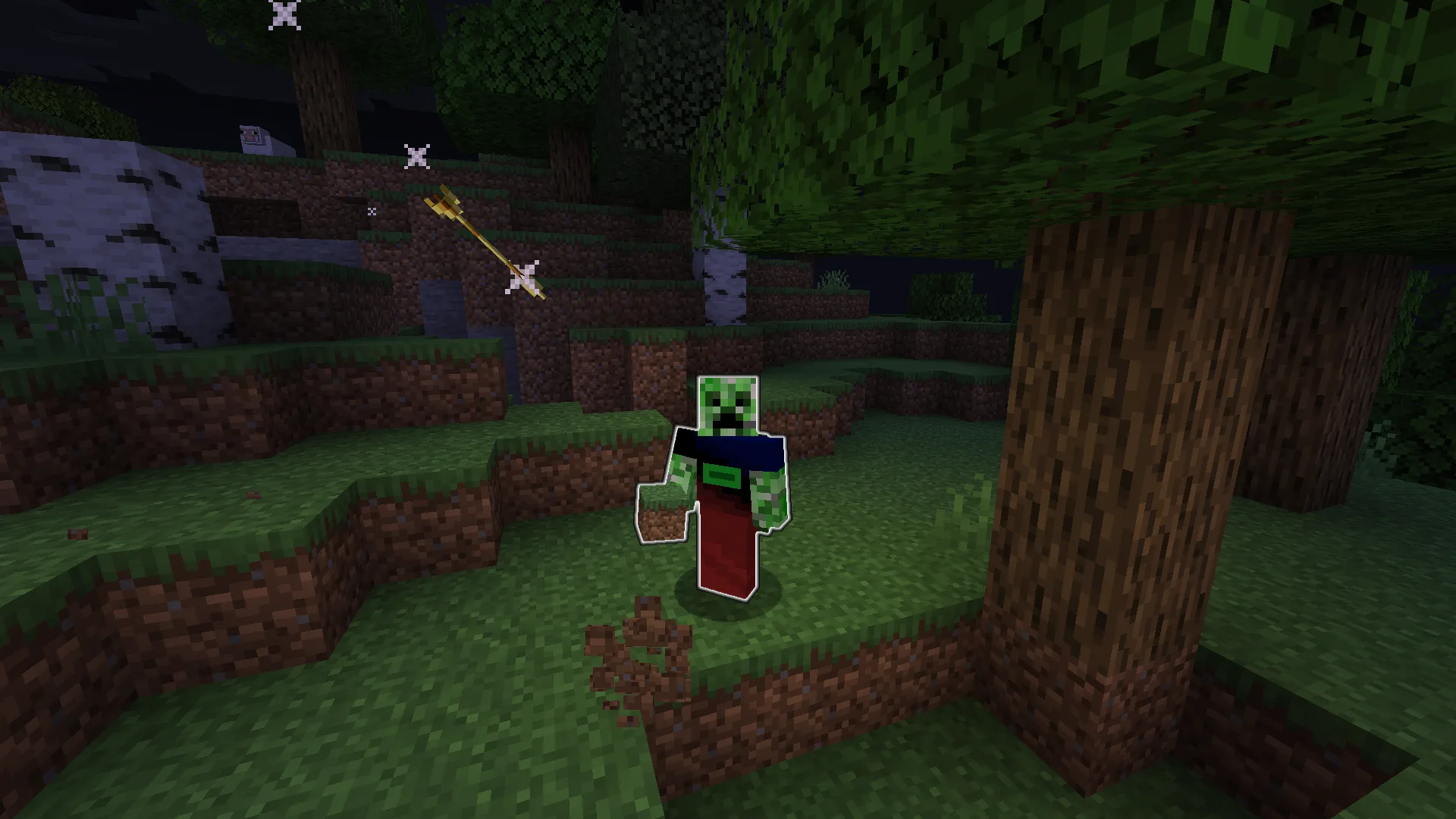 Игрок или сущность с эффектом свечения, излучающая динамический свет в Minecraft.