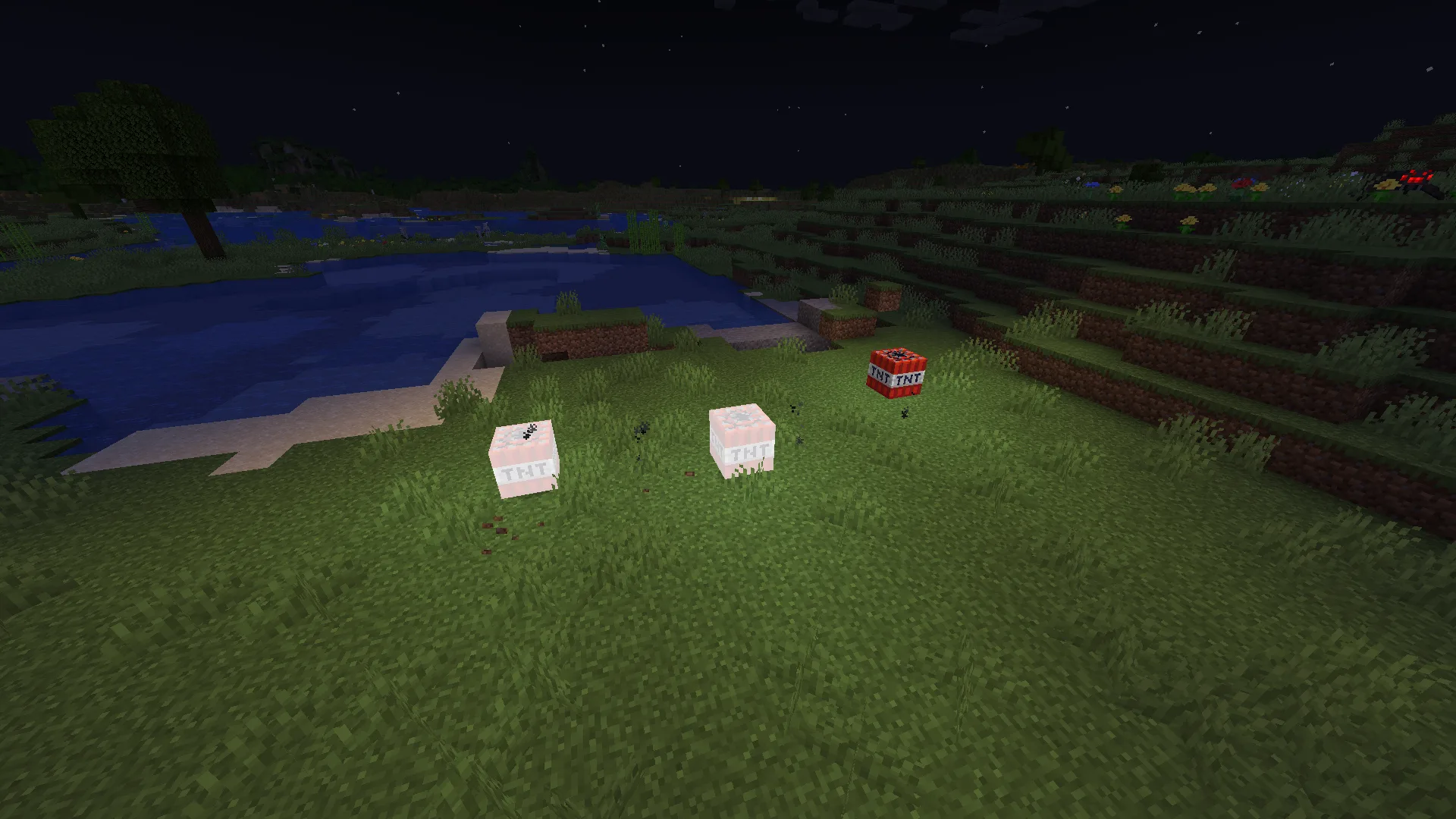 Горящий динамит с эффектом динамического освещения в Minecraft.