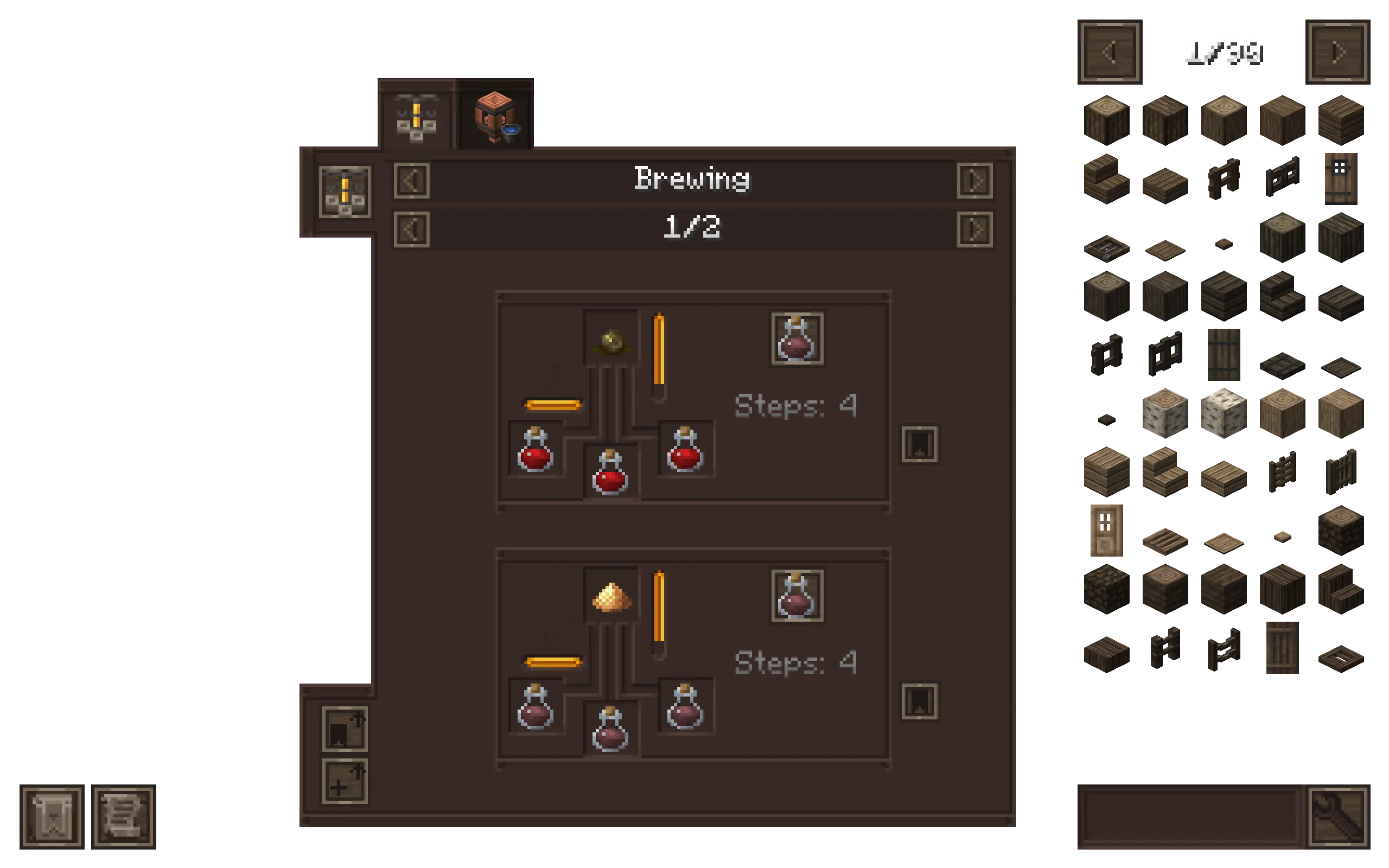 Интерфейс алхимического меню мода Excalibur с поддержкой JEI.