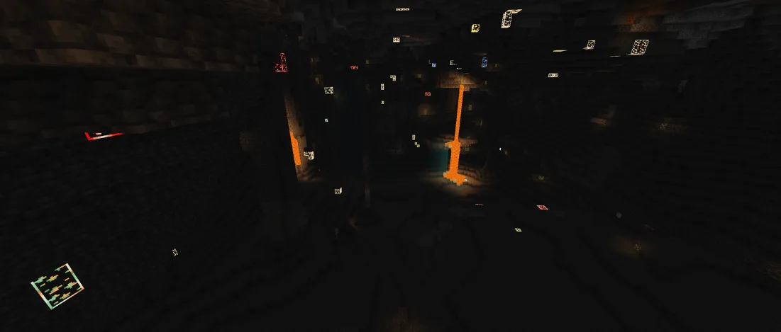 Светящиеся руды в пещере с шейдерами Tricked's Shaders.