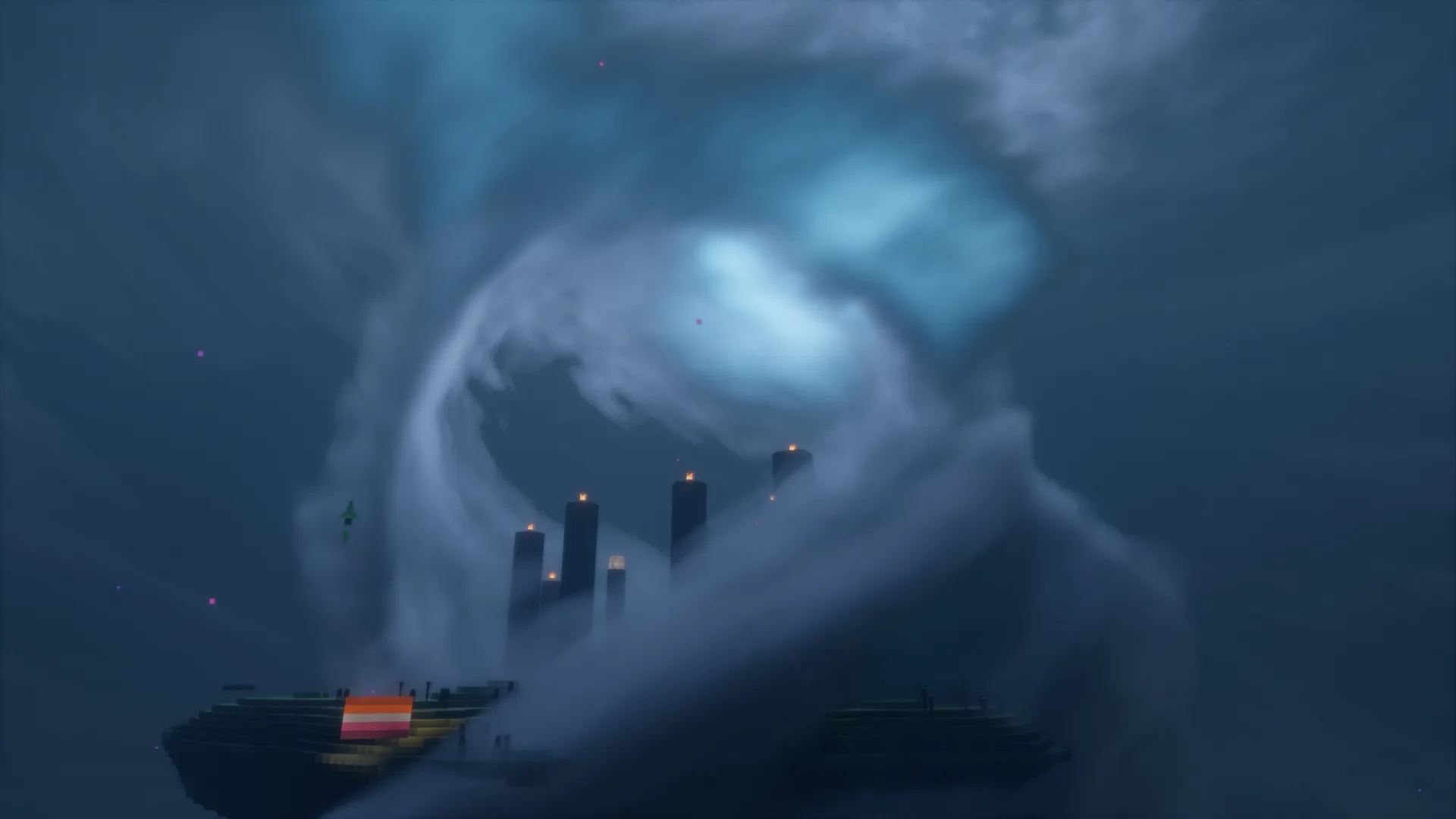 Битва с боссом в Энде с шейдерами Bliss и ресурспаком Pixel Perfection Legacy.