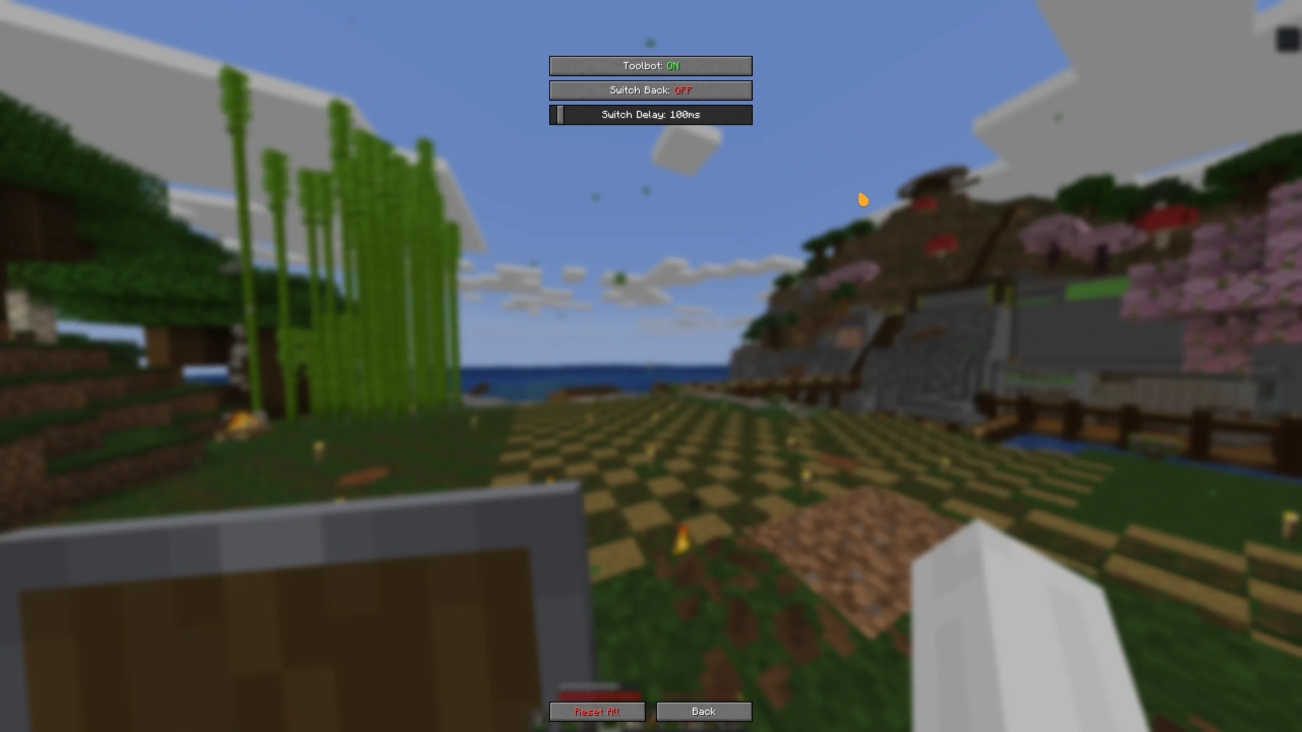 Меню настроек мода Toolbot в Minecraft.