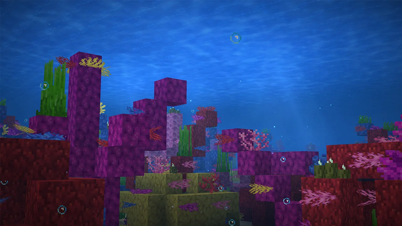 Визуальные эффекты подводного мира в Minecraft.