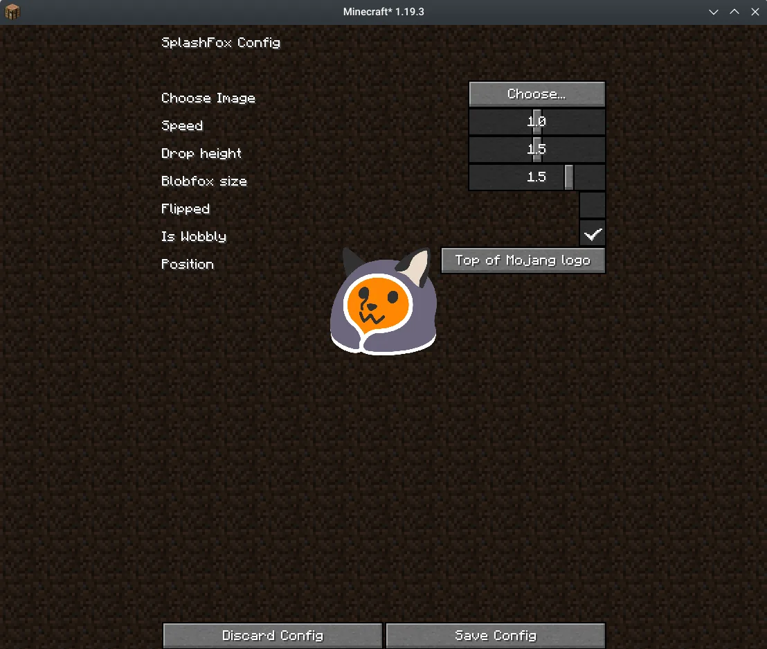 Интерфейс конфигурации мода SplashFox