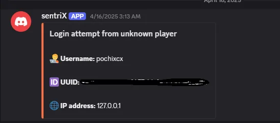 senthryX: оповещение в Discord о попытке входа игрока без прав доступа