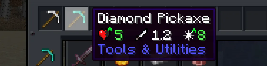 Демонстрация работы мода Mining Speed Tooltips.
