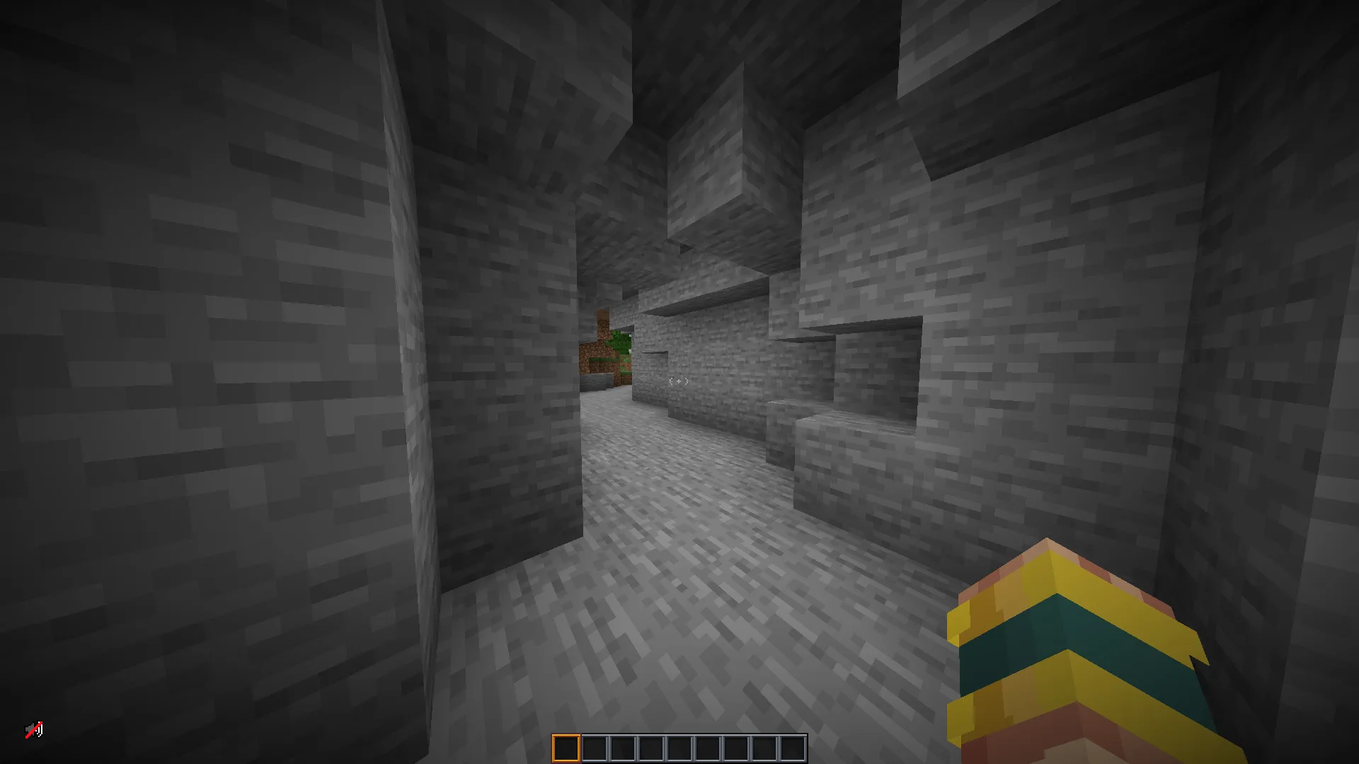 Прицел в виде плюса наведен на пустое пространство в Minecraft