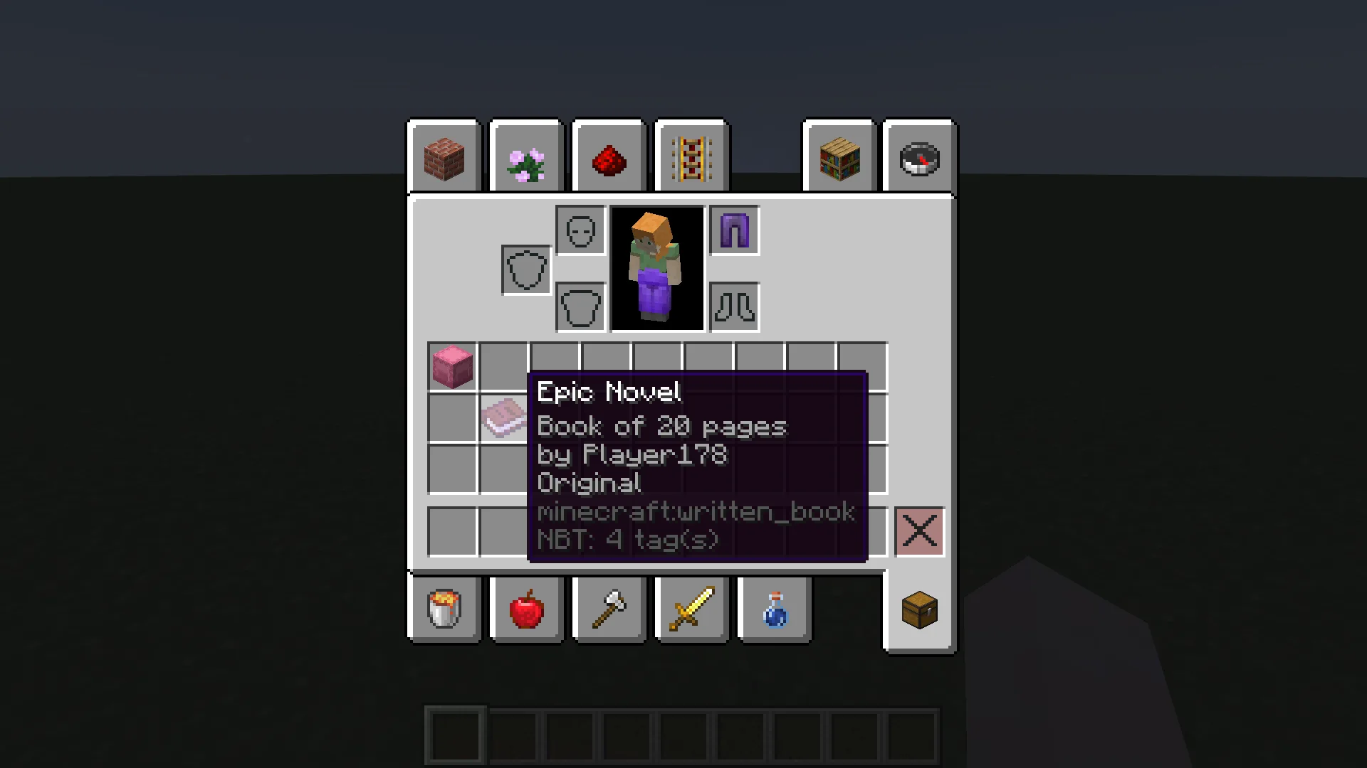 Интерфейс мода Tooltips+ с отображением количества страниц в книге.