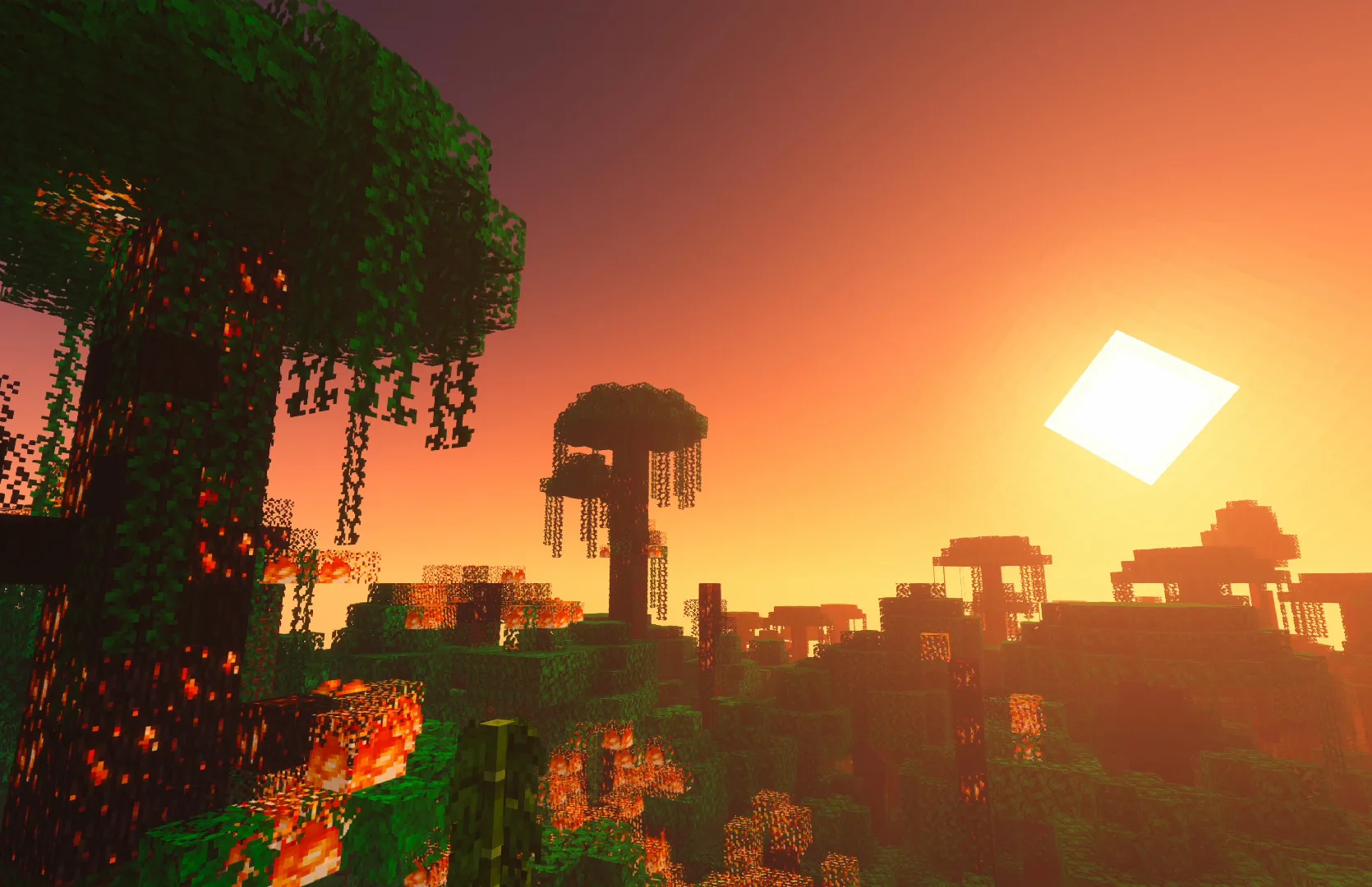 Лесной пожар в Minecraft.