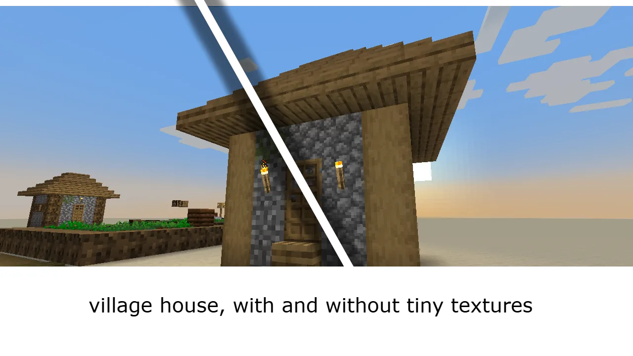 Деревенский дом в ресурс-паке Tiny Textures: сравнение с текстурами и без.