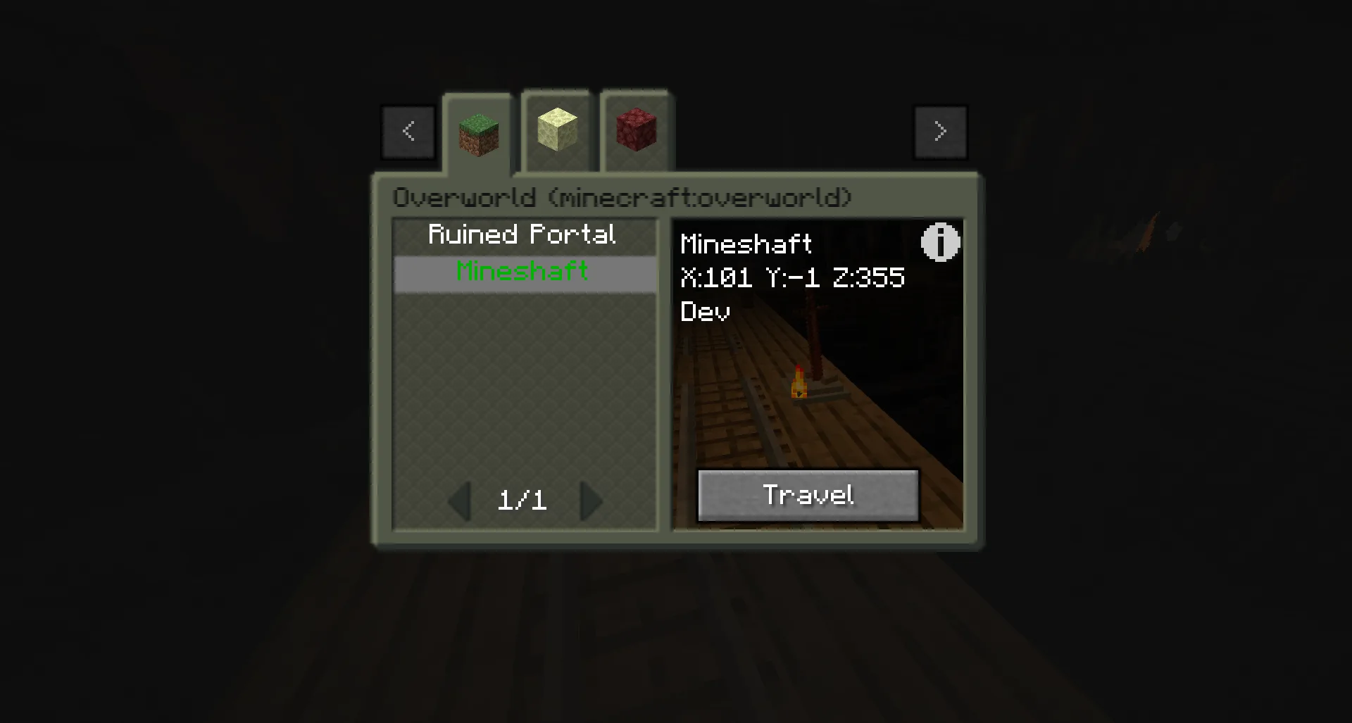 Меню путешествий в проекте Bonfires.