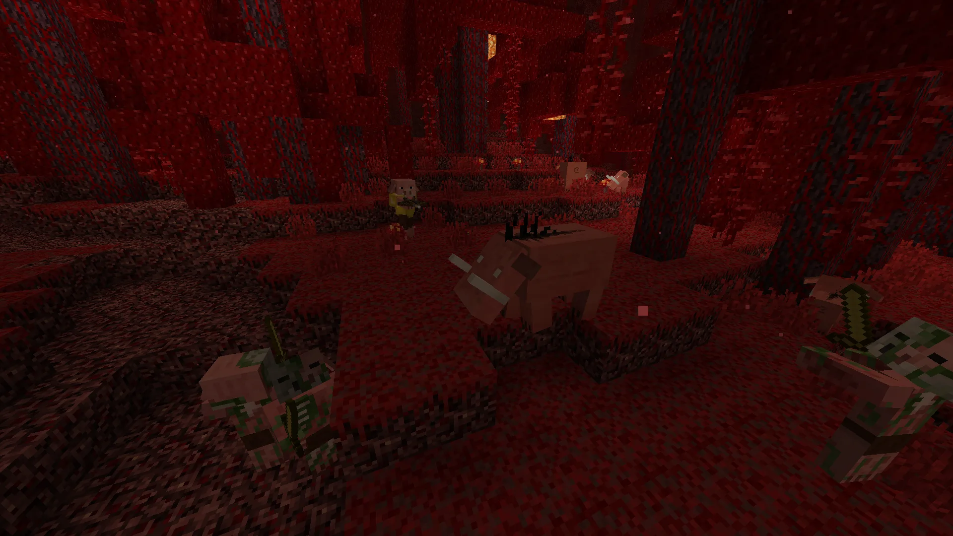 Свинья в багровом лесу Minecraft.
