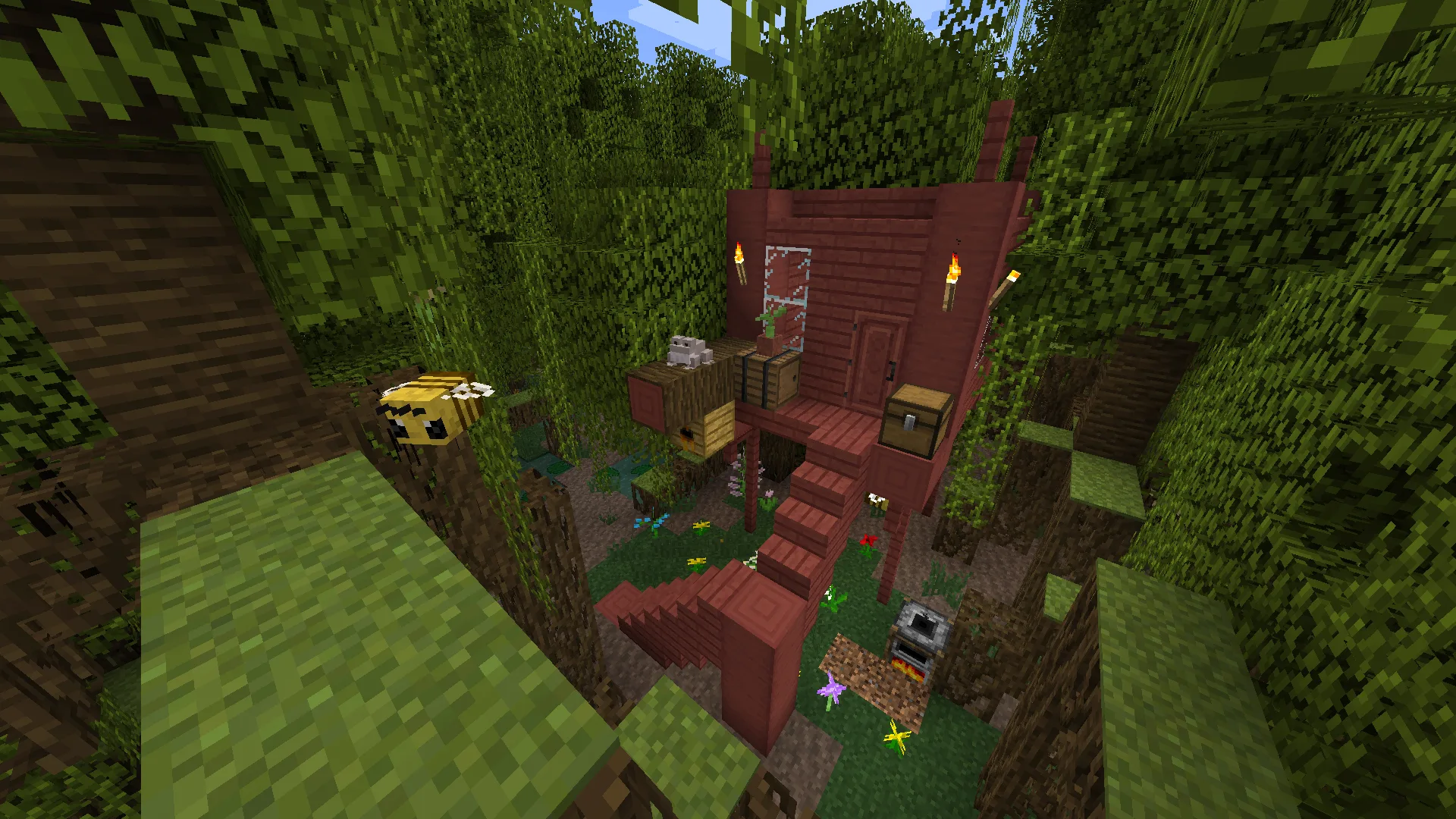 Небольшой дом из мангрового дерева в Minecraft.