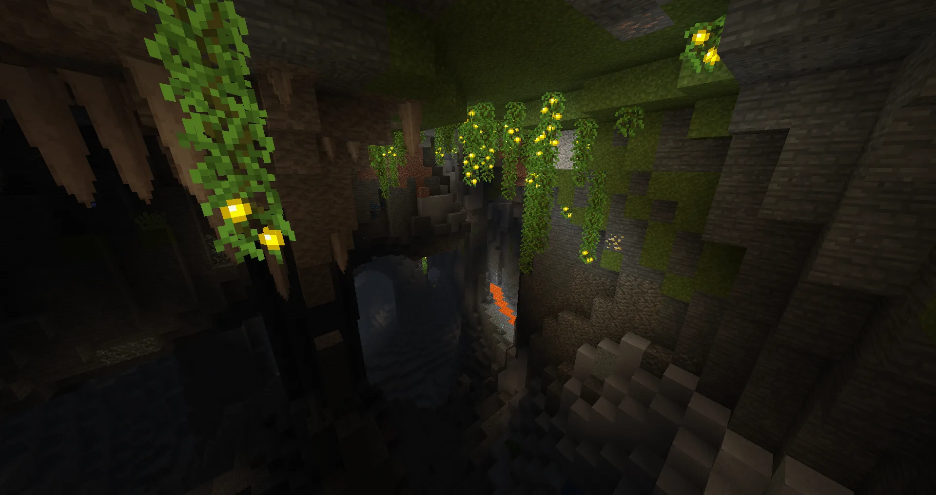Пещерные лианы, сталактиты и глубинный сланец в Minecraft.