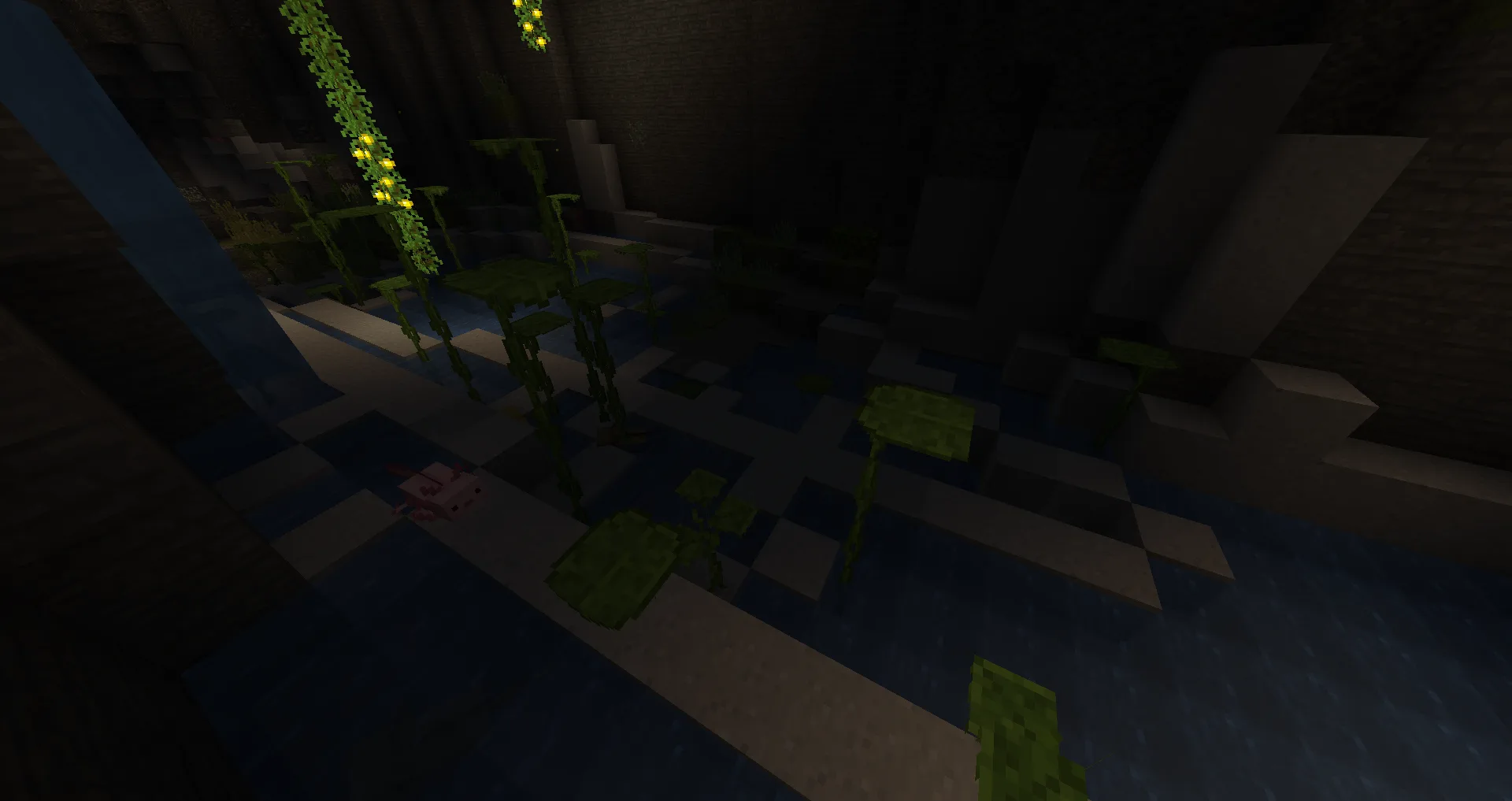 Аксолотли в пышной пещере.