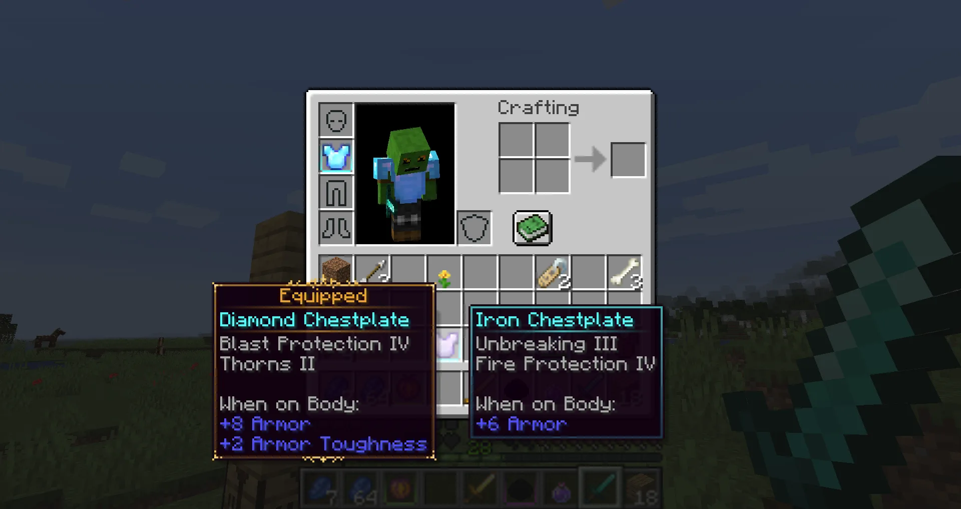 Сравнение характеристик предметов в моде Legendary Tooltips с улучшенным оформлением подсказок.