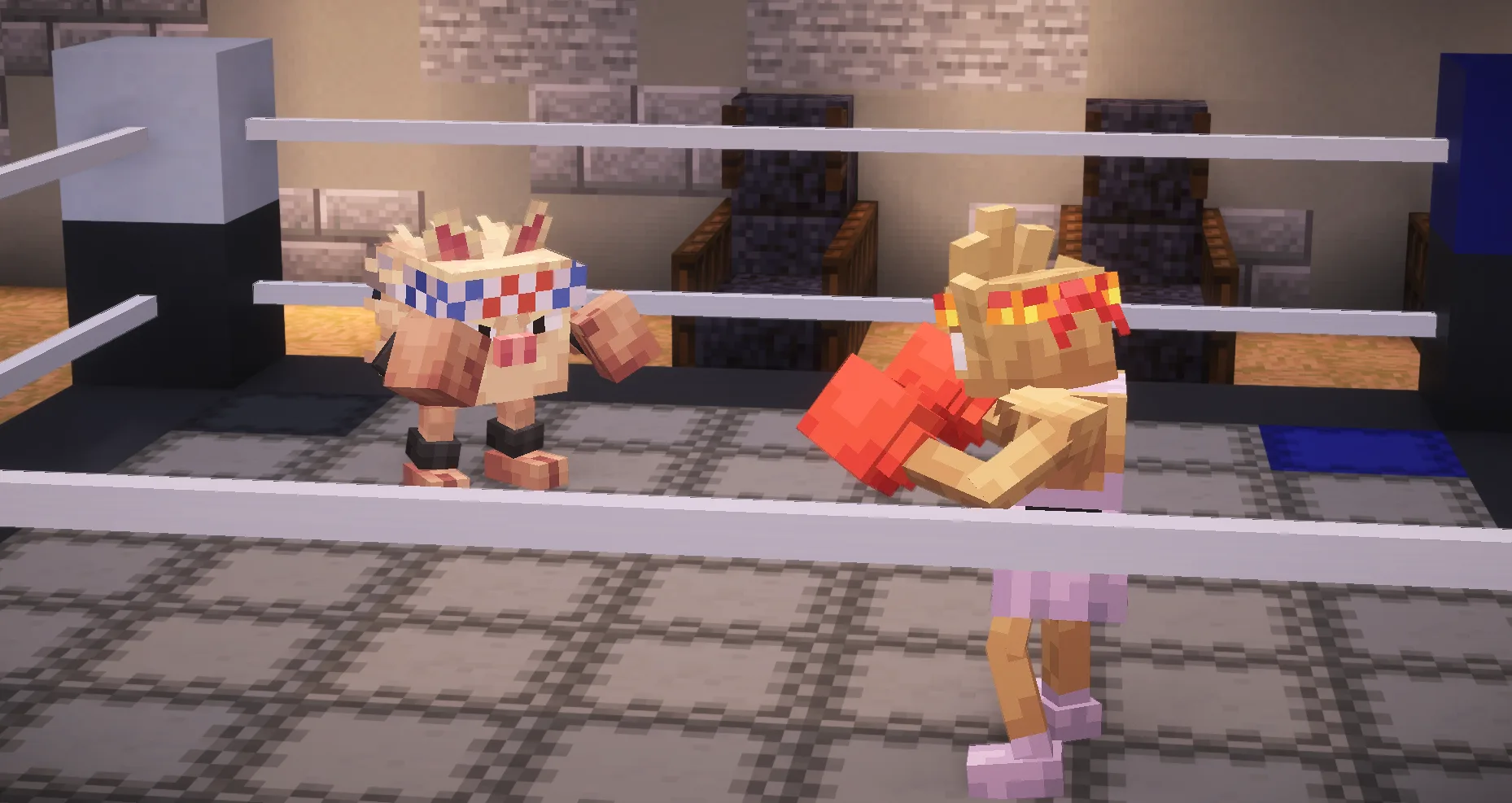 Скриншот мода Cobblemon: покемон в боевой стойке с удерживаемым предметом.