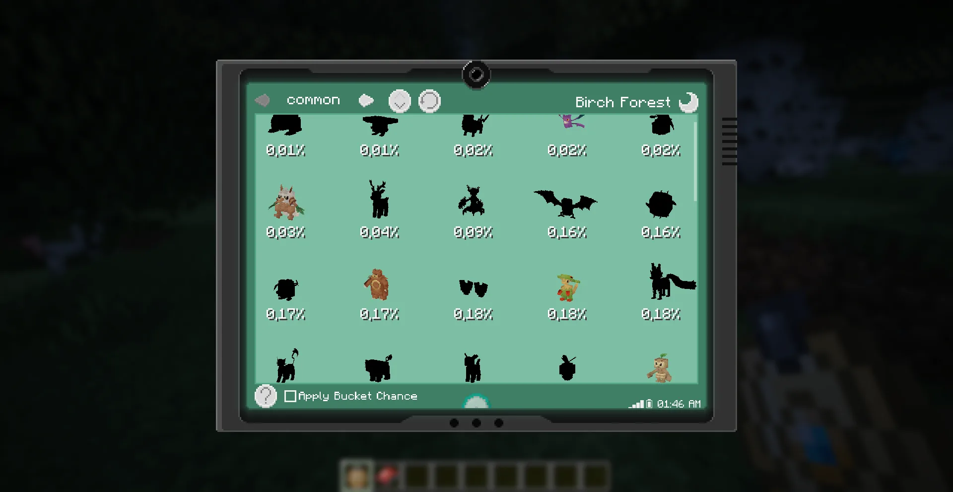 Интерфейс спавнов в моде Cobblemon Pokenav.